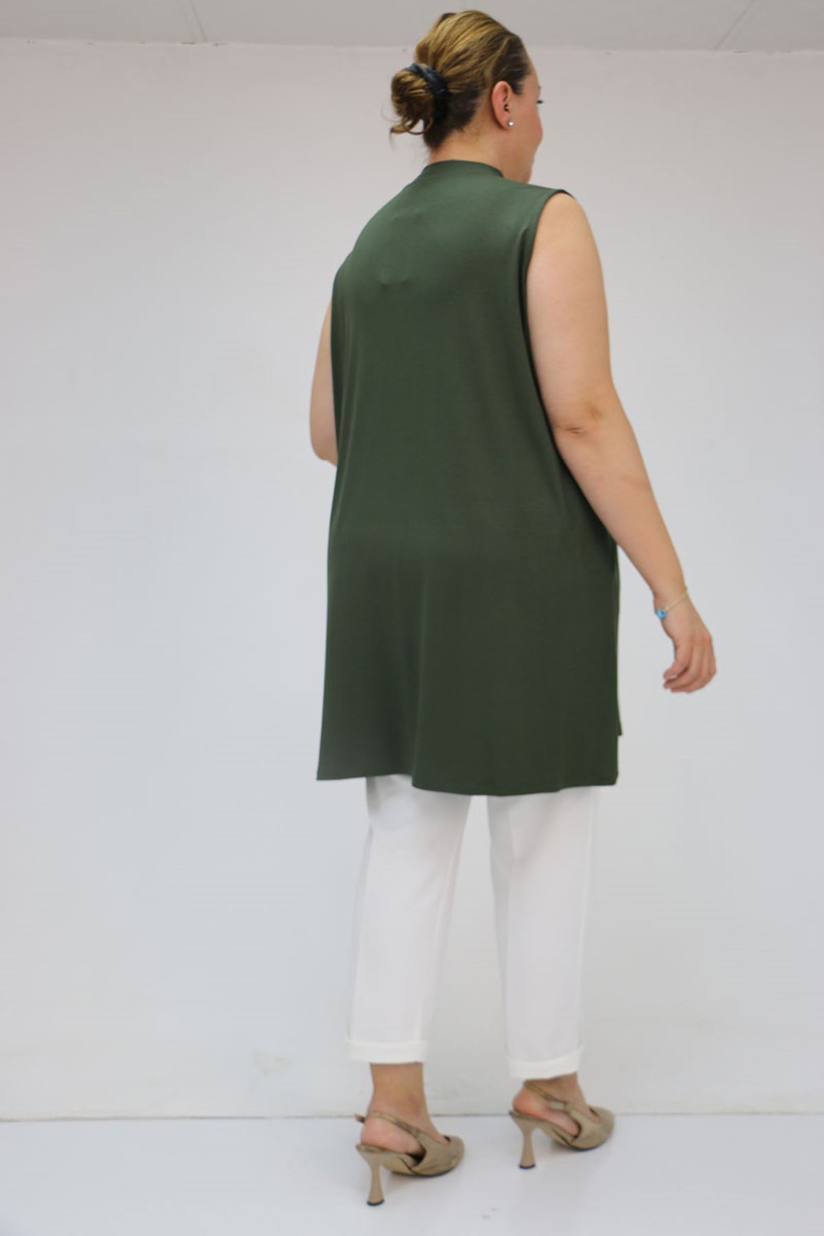 58501 Büyük Beden Hakim Yakalı Penye İçlik - Bordo