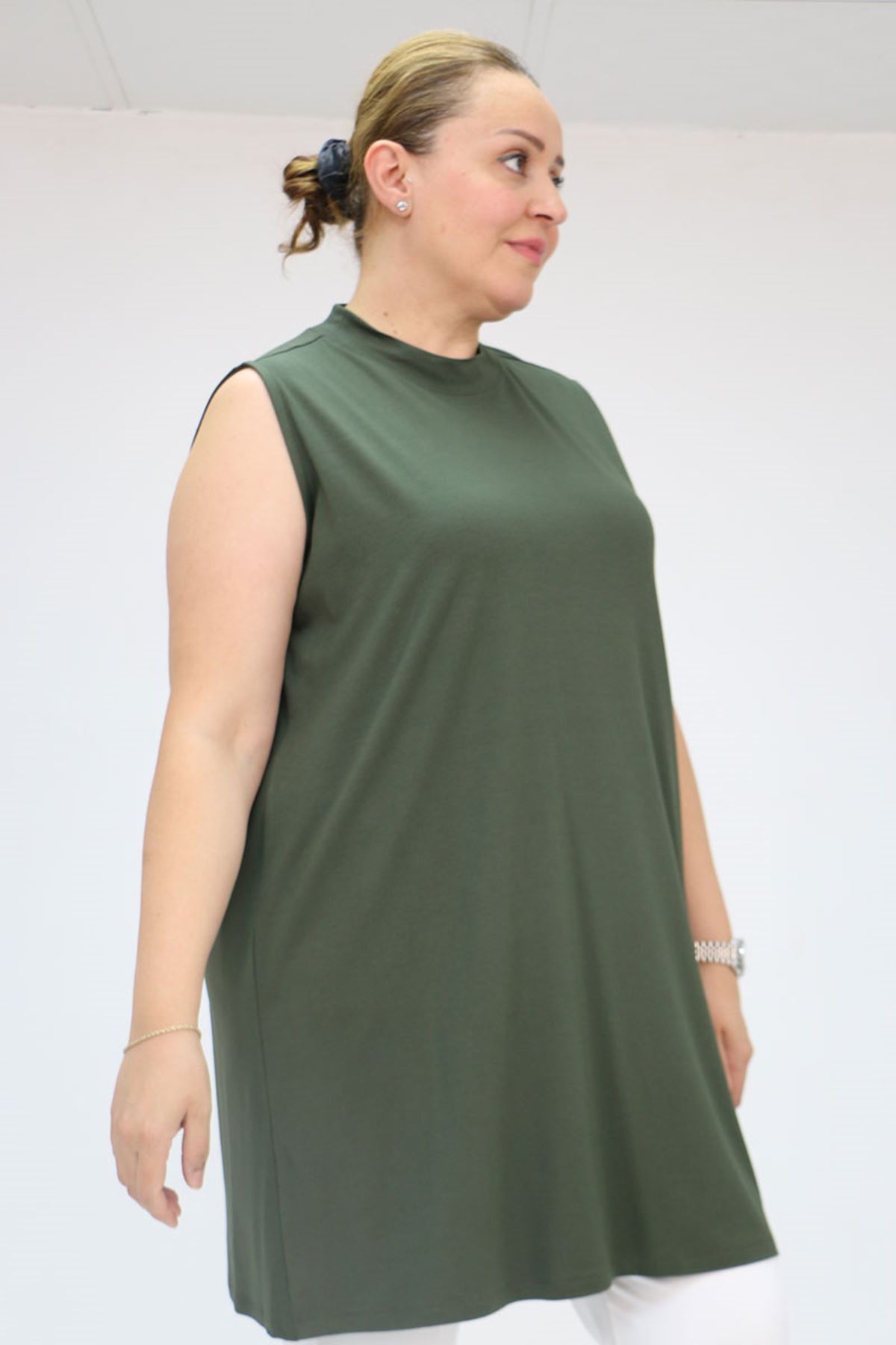 58501 Büyük Beden Hakim Yakalı Penye İçlik - Bordo