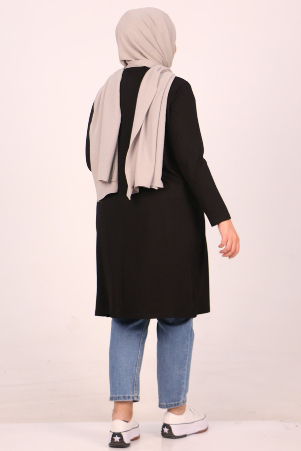 38501 Büyük Beden Basic Penye Tunik -  Siyah