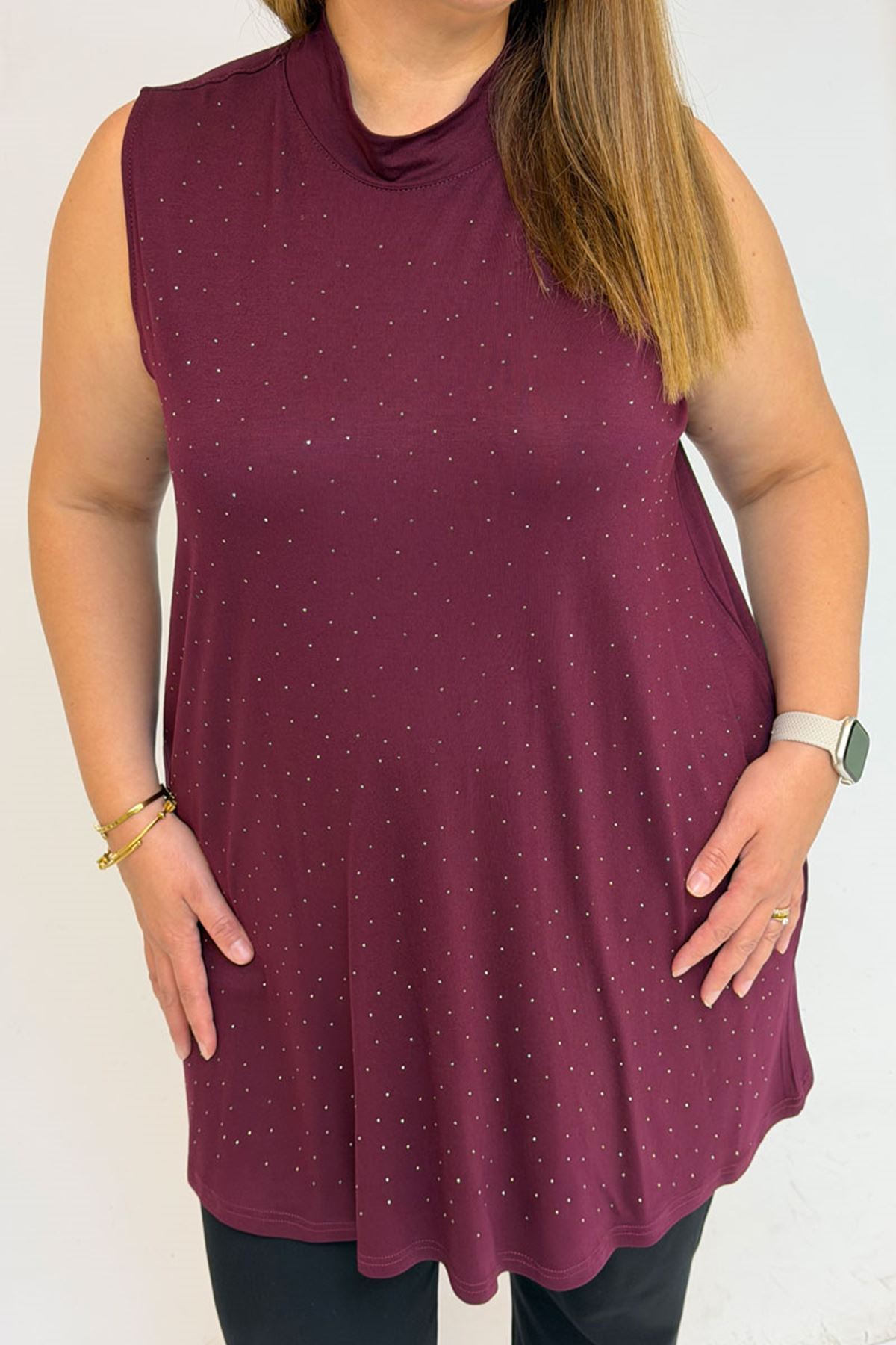 58506 Büyük Beden Taş Baskılı Penye İçlik - Bordo