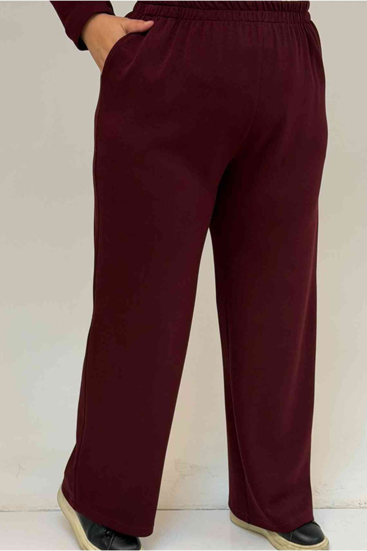 26K57038 - BORDO - Büyük Beden Erkek Yaka Düğme Detaylı Modal Pantolonlu Takım