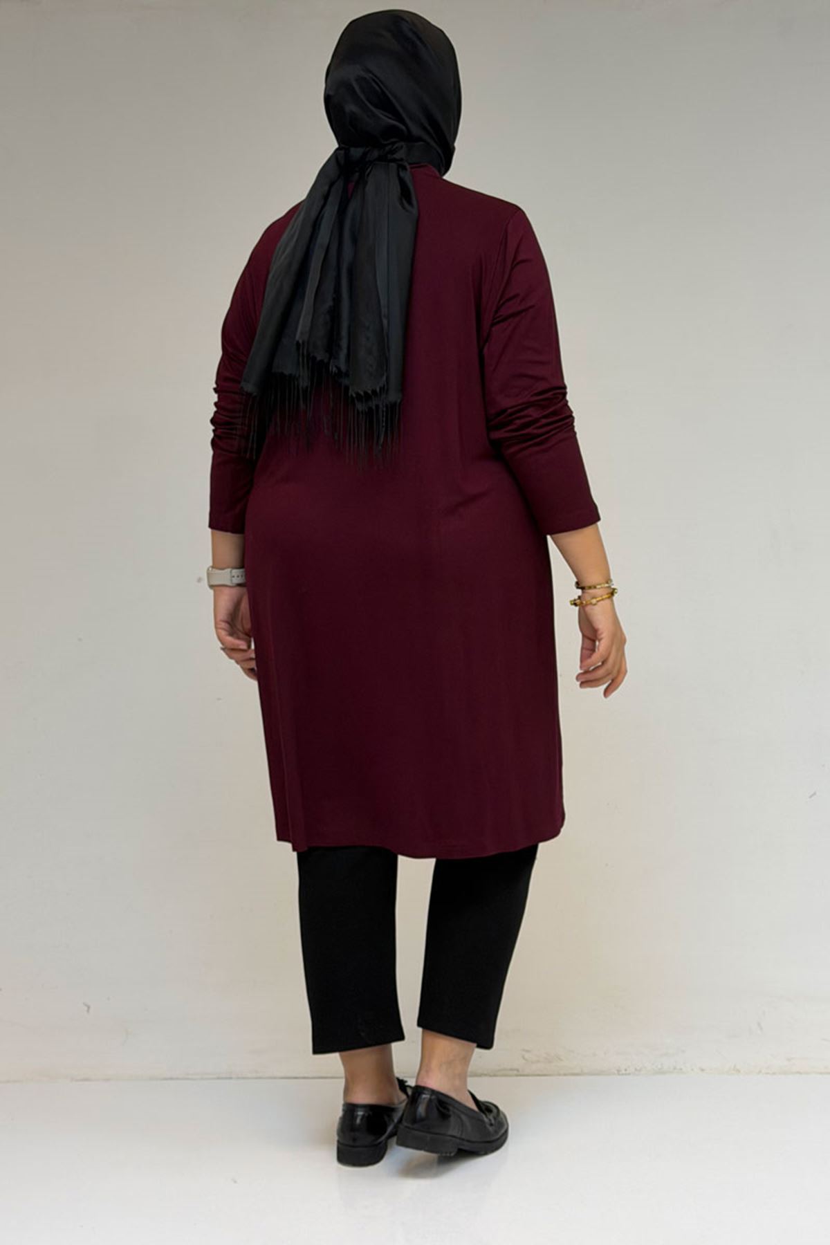 38501 Büyük Beden Basic Penye Tunik -  Bordo