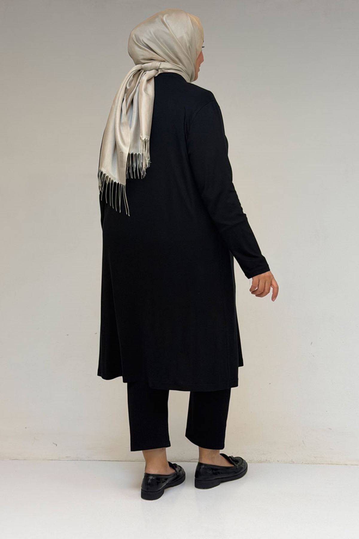 43008 Büyük Beden Penye Ceket - Siyah