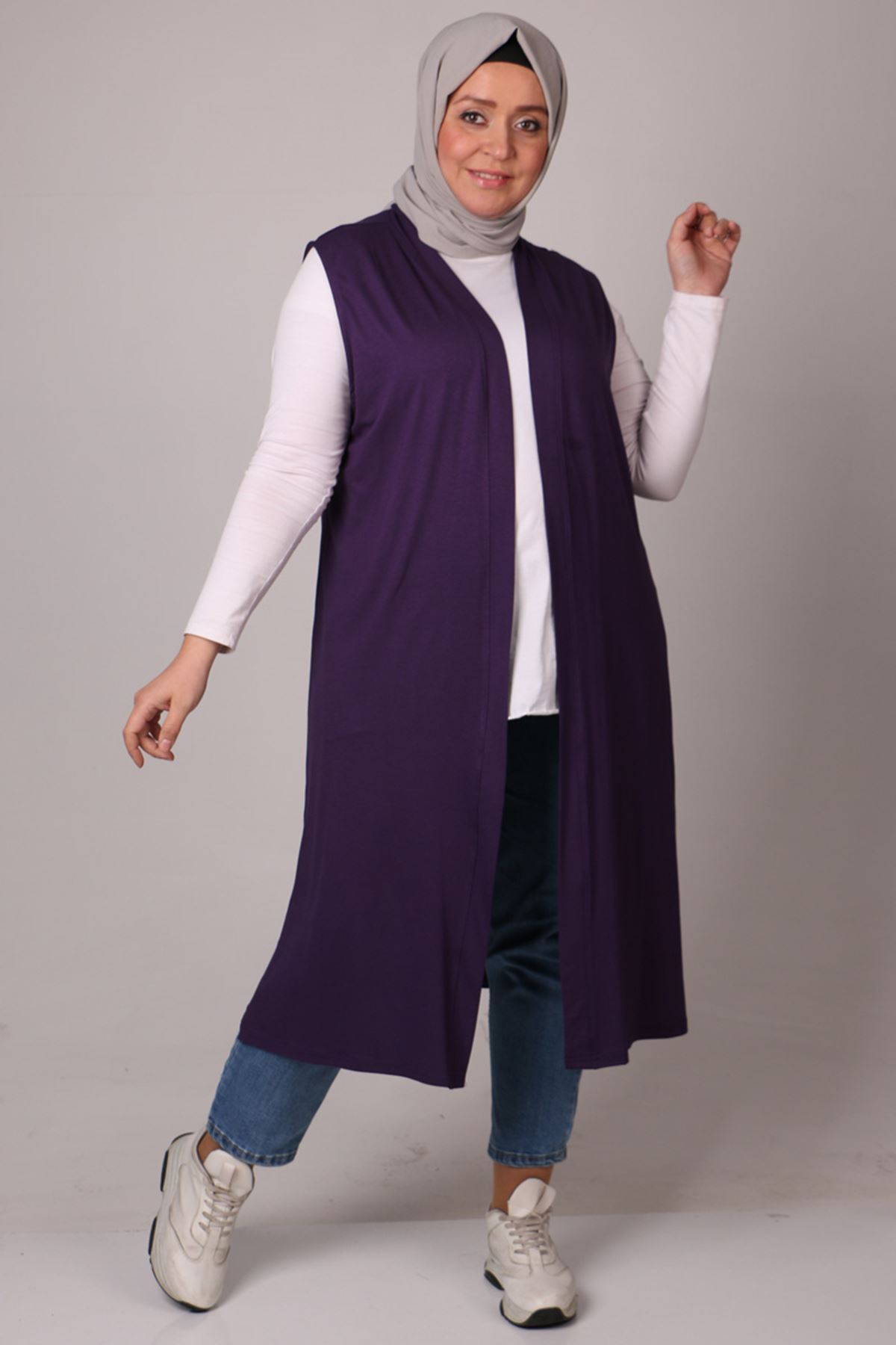 34000 Büyük Beden Penye Giy-Çık Yelek - Mor