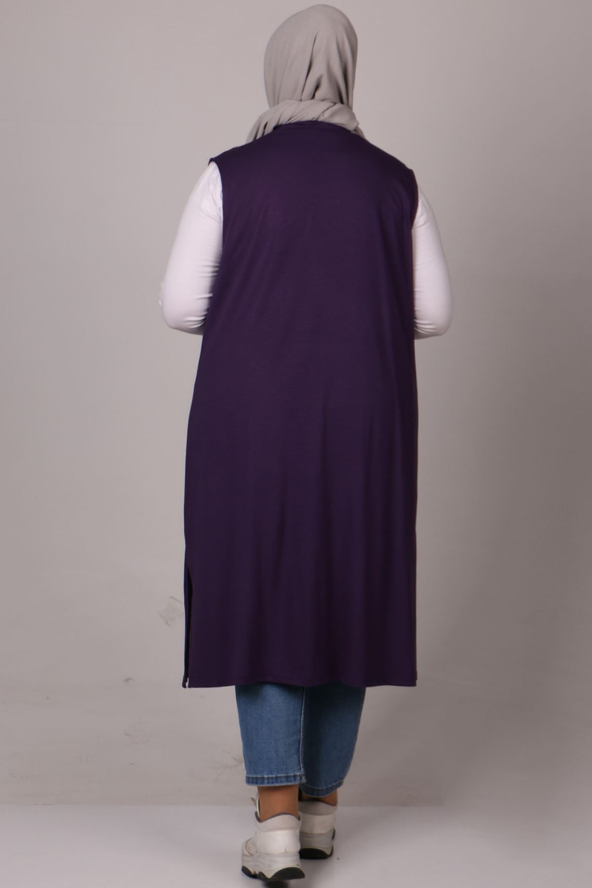 34000 Büyük Beden Penye Giy-Çık Yelek - Mor