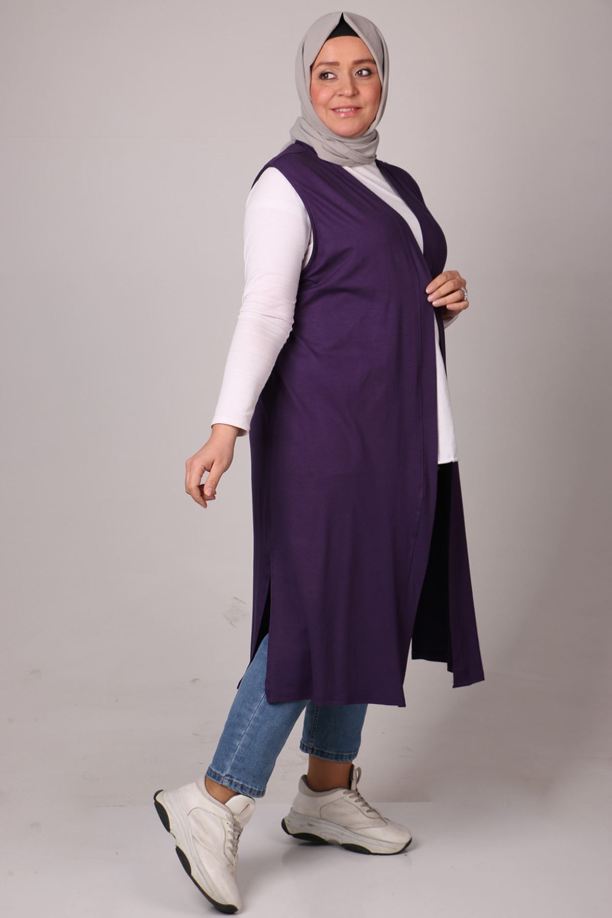 34000 Büyük Beden Penye Giy-Çık Yelek - Mor