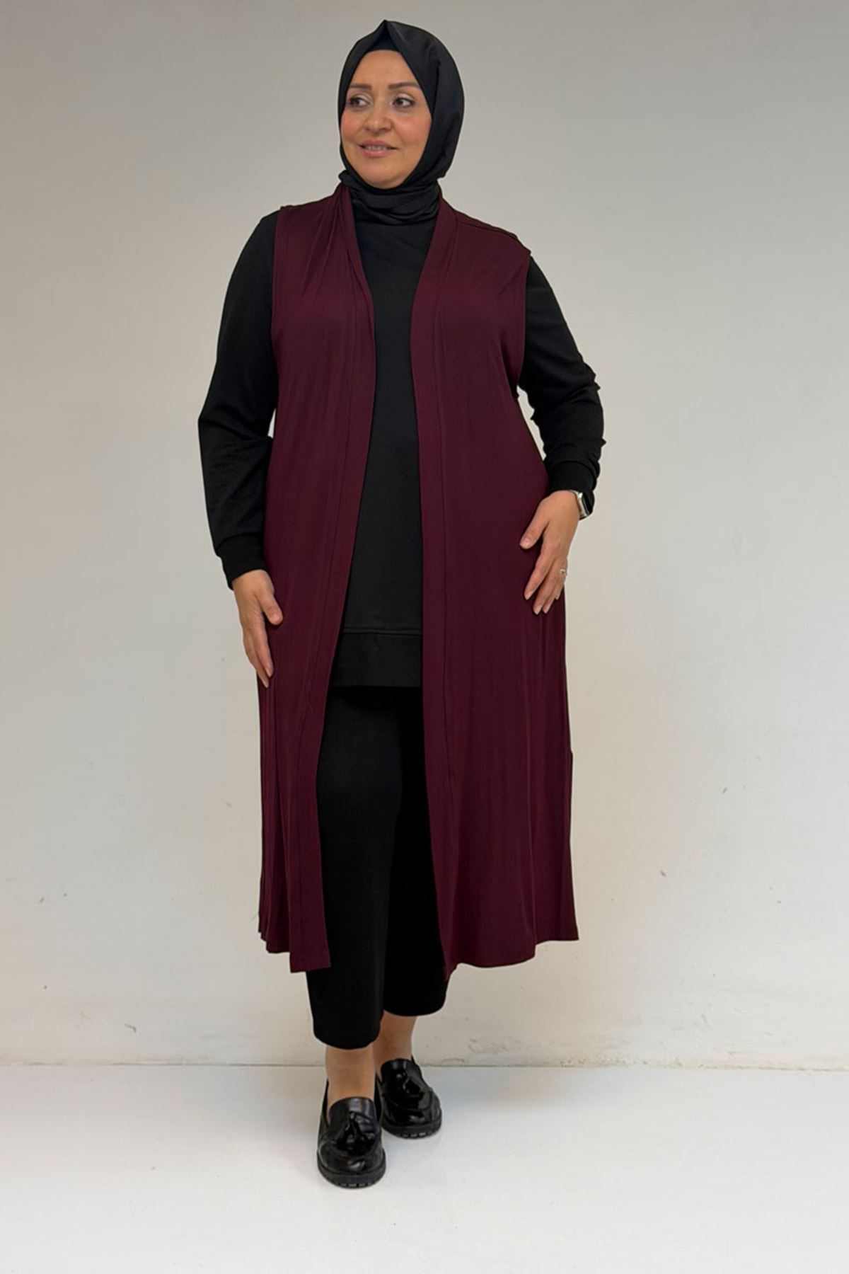 34000 Büyük Beden Penye Giy-Çık Yelek -  Bordo