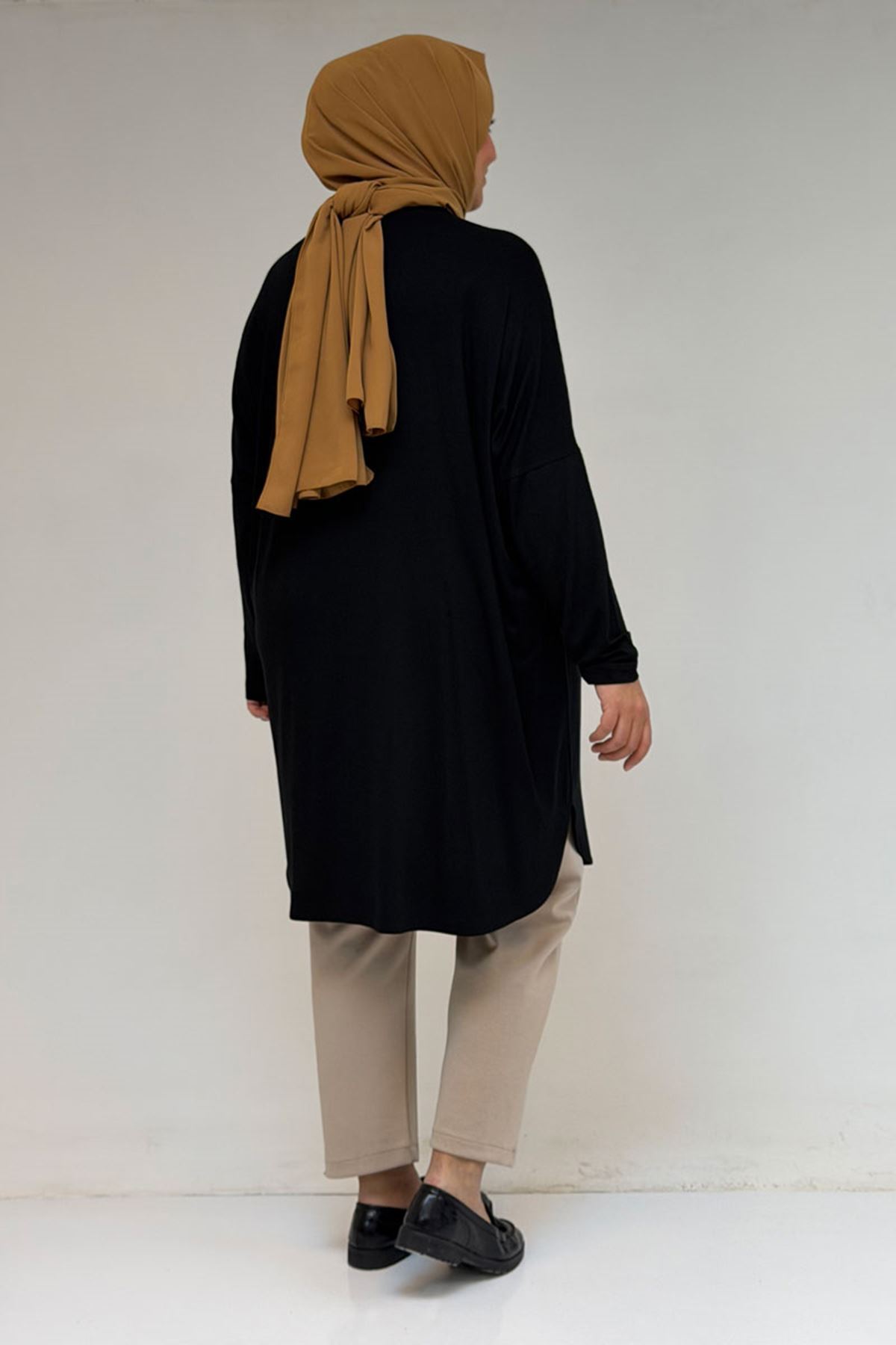 38111 Büyük Beden Basic Penye Tunik - Siyah
