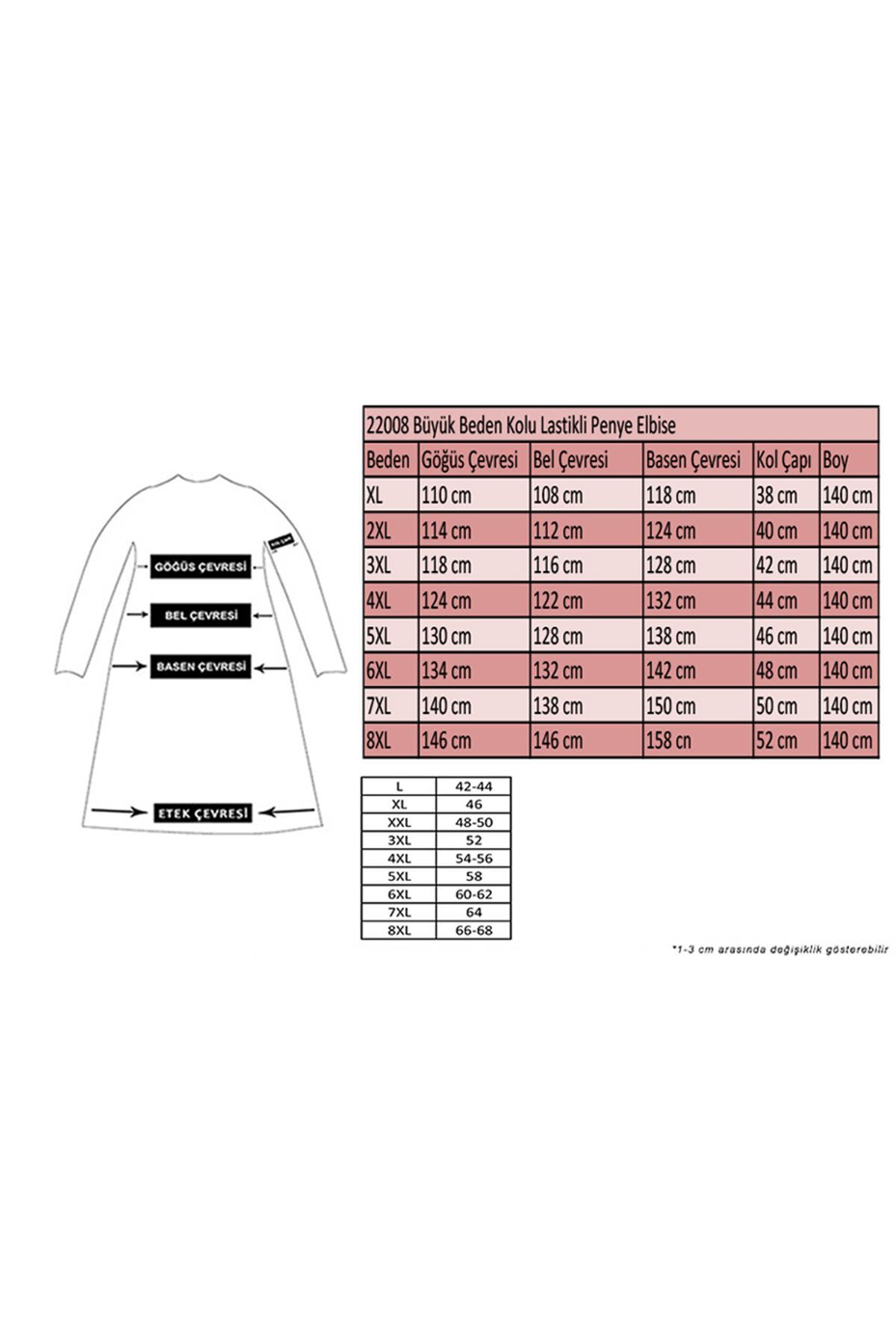 22008 Büyük Beden Kolu Lastikli Penye Elbise-Kahve
