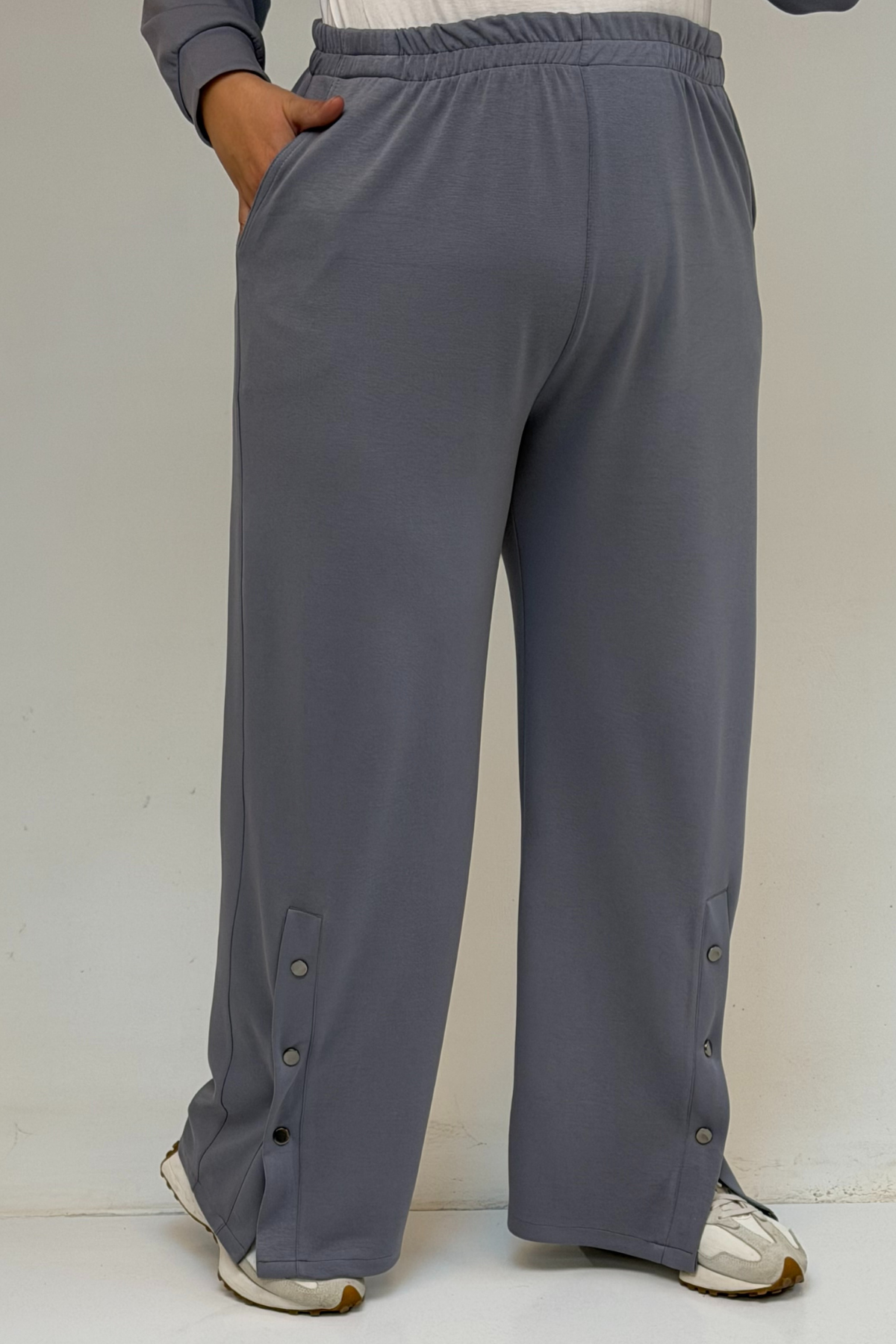 57034 Büyük Beden Çift Düğme Detaylı Modal Pantolonlu Takım - Gri