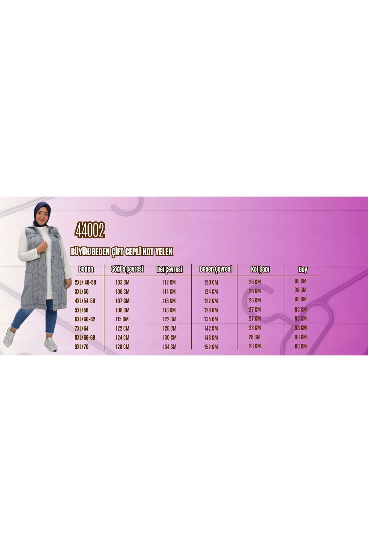 44002-1 Büyük Beden Çift Cepli Sprey Taşlama Detaylı Kot Yelek  - Lacivert