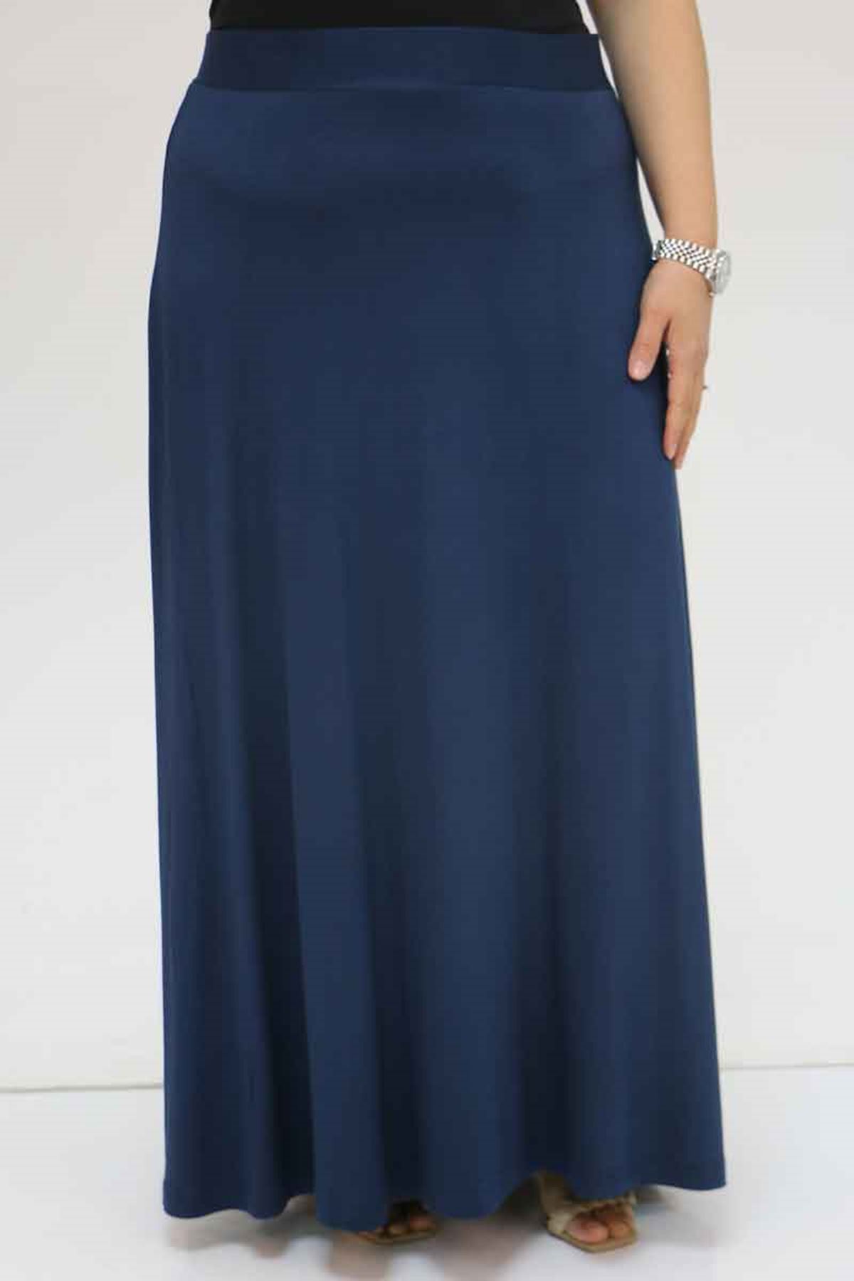 45005 Büyük Beden Penye Basic Etek - Lacivert