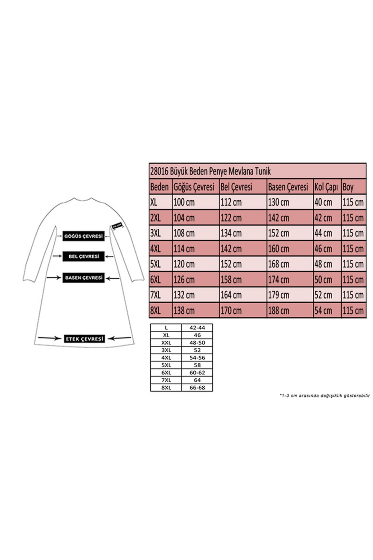 28016 Büyük Beden Mevlana Penye Tunik - Kahve