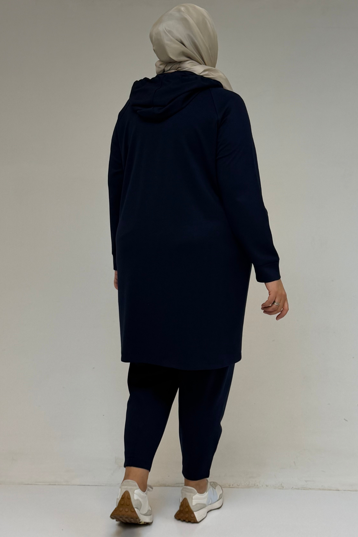 47068 Büyük Beden Çıtçıt Detaylı Modal Tunik Takım  - Lacivert