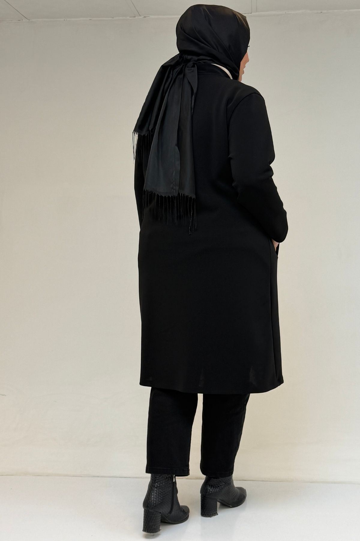 53066 Büyük Beden Cep Detaylı Çelik Ceket - Siyah