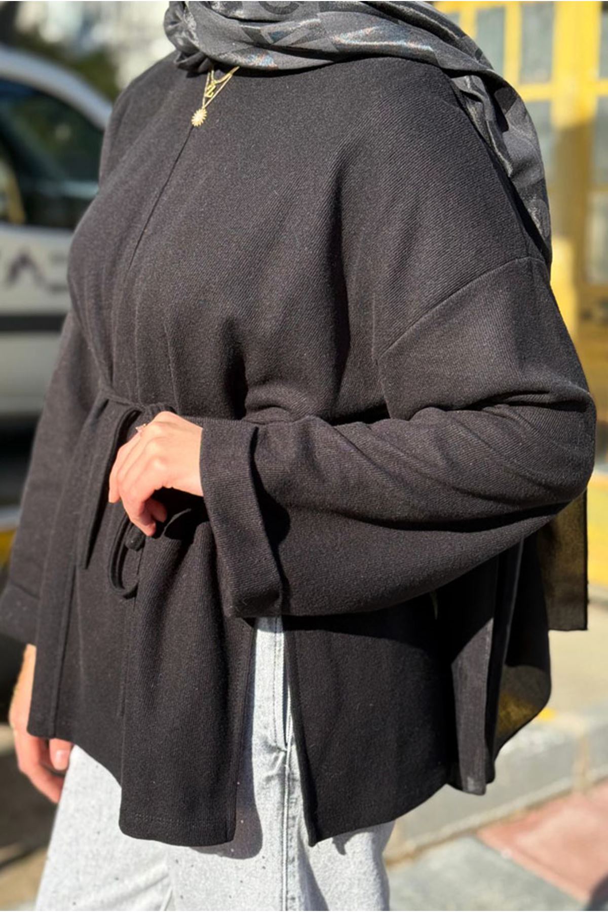 26K7048 - SİYAH - BAĞLAMA İPLİ TUNİK