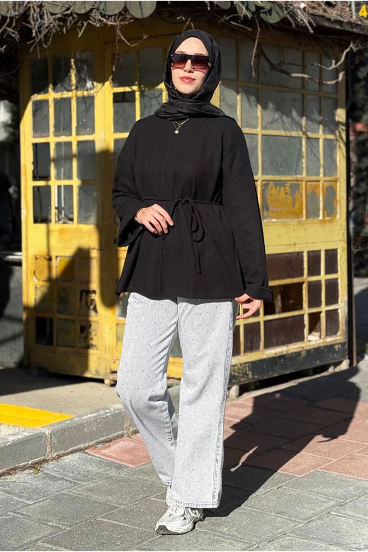 26K7048 - SİYAH - BAĞLAMA İPLİ TUNİK