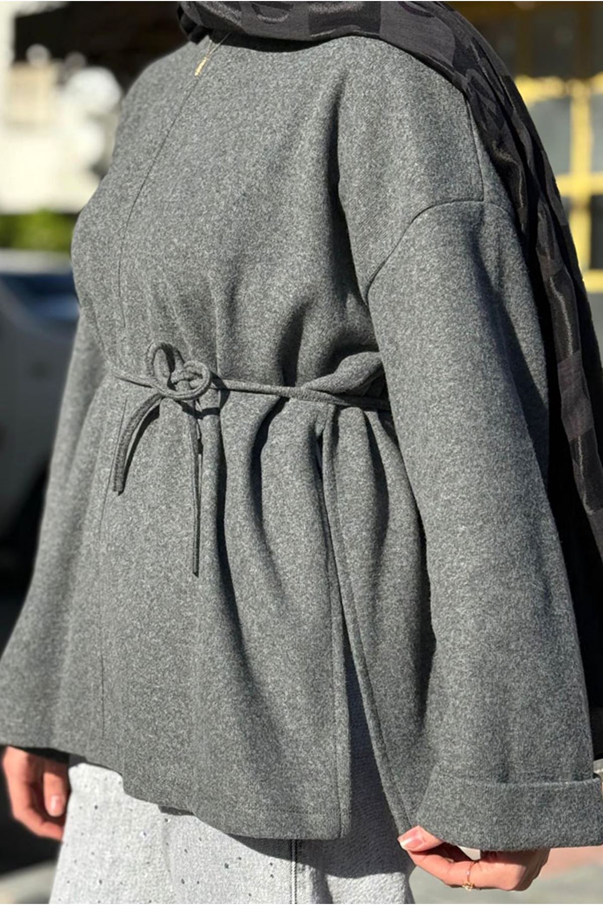 26K7048 - ANTRASİT - BAĞLAMA İPLİ TUNİK