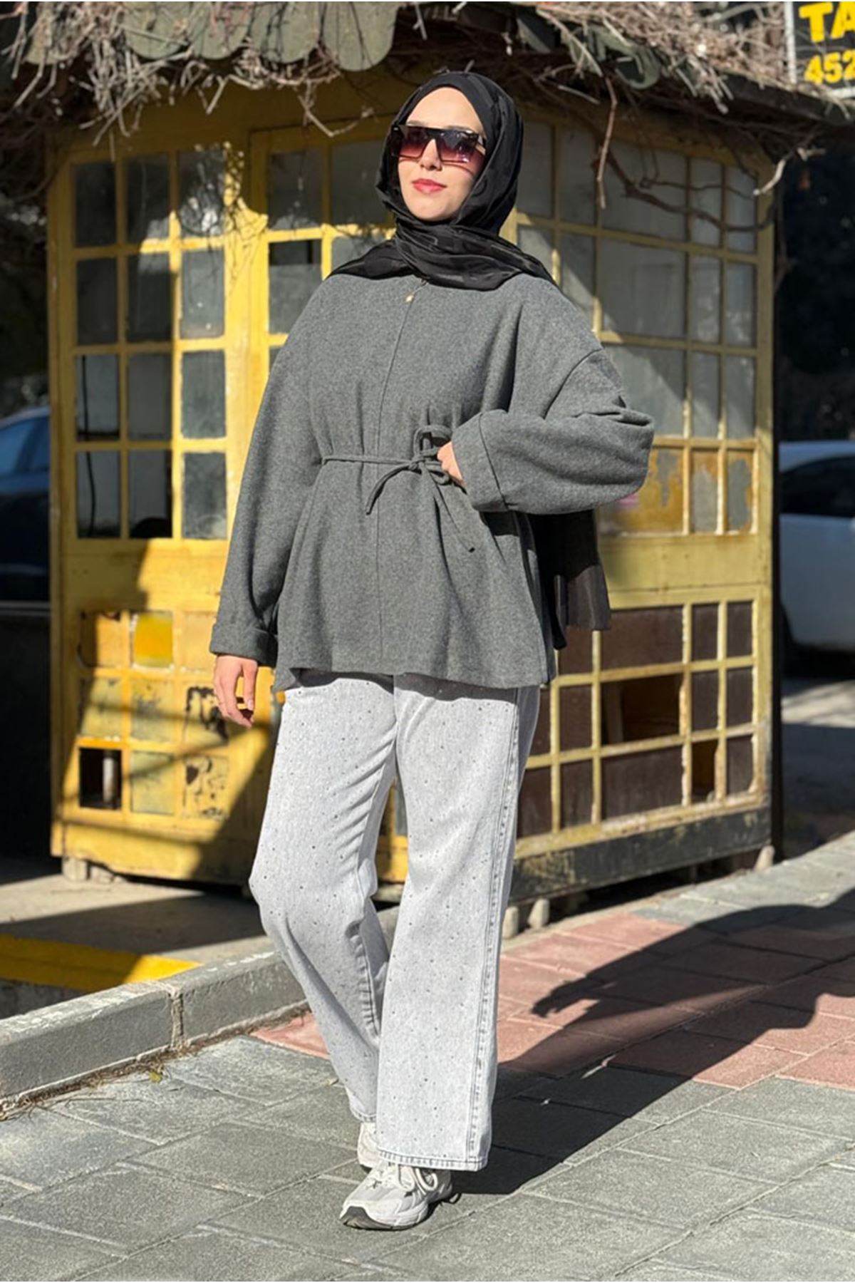 26K7048 - ANTRASİT - BAĞLAMA İPLİ TUNİK