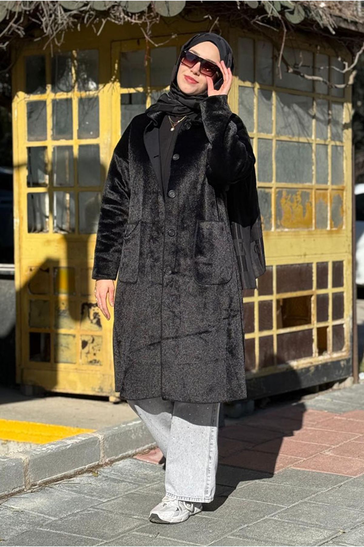 26K7214 - SİYAH - KAŞMİR İNCE KABAN