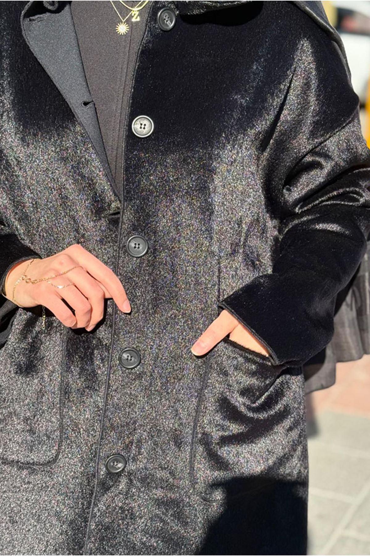 26K7214 - SİYAH - KAŞMİR İNCE KABAN