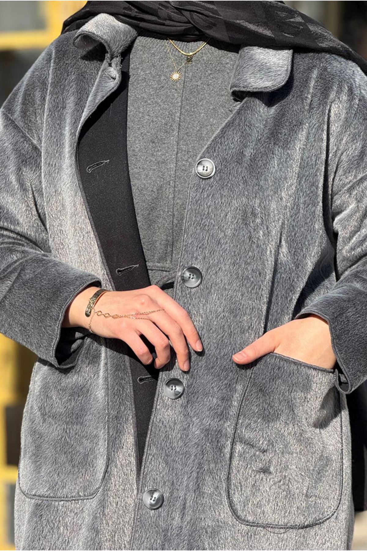 26K7214 - ANTRASİT - KAŞMİR İNCE KABAN