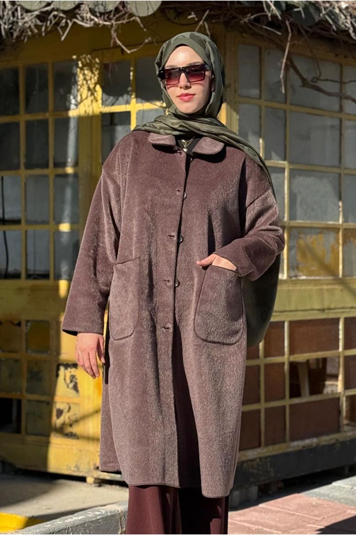 26K7214 - KAHVE - KAŞMİR İNCE KABAN