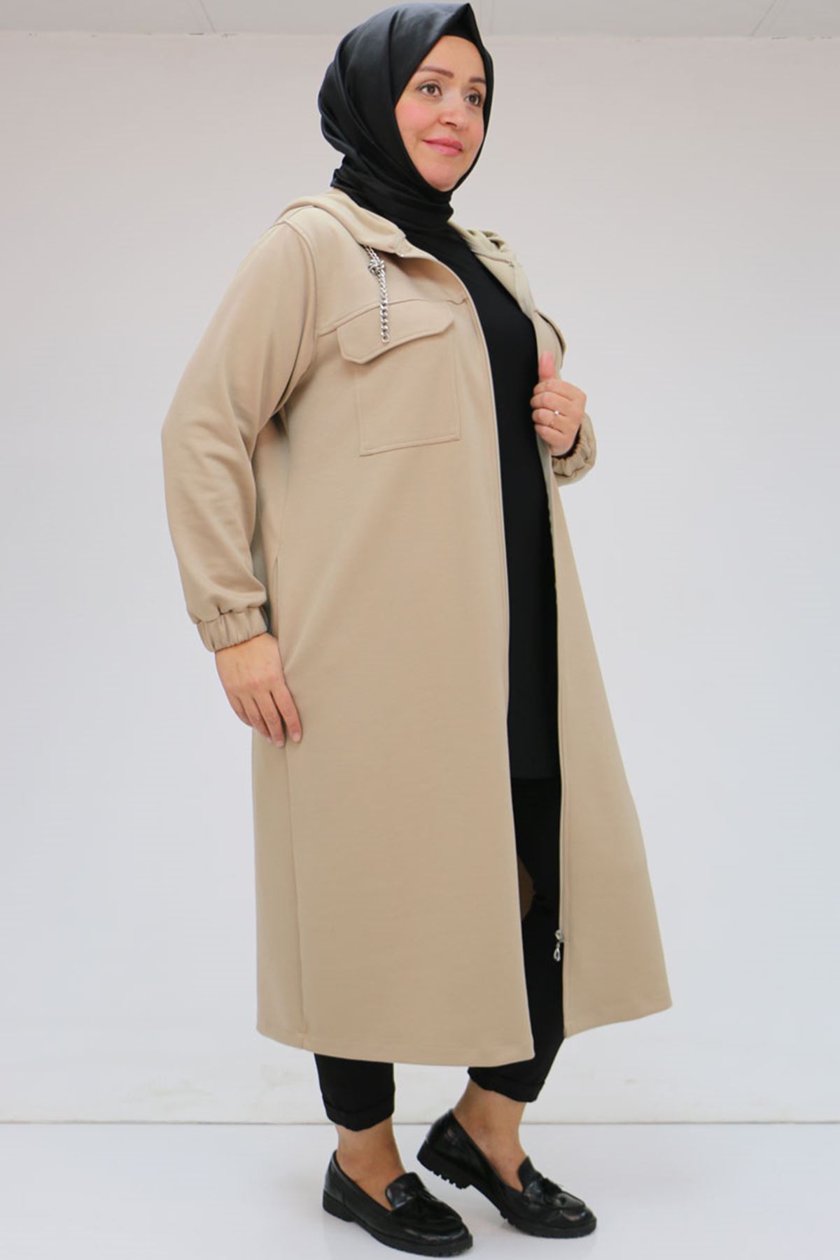 43036 Büyük Beden Zincir Kordonlu Oysho Kap - Vizon