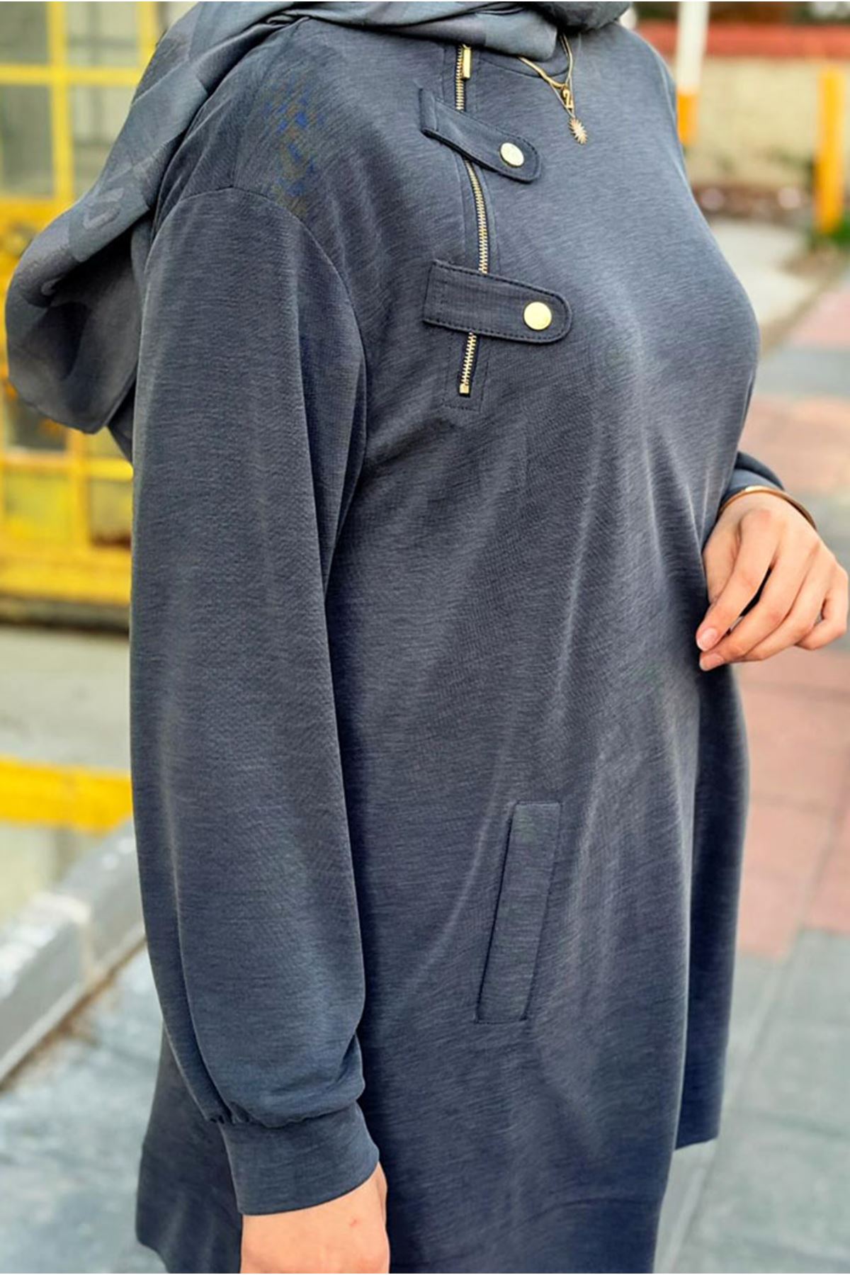 26K7562 - ANTRASİT - FERMUAR DETAYLI BASİC TAKIM