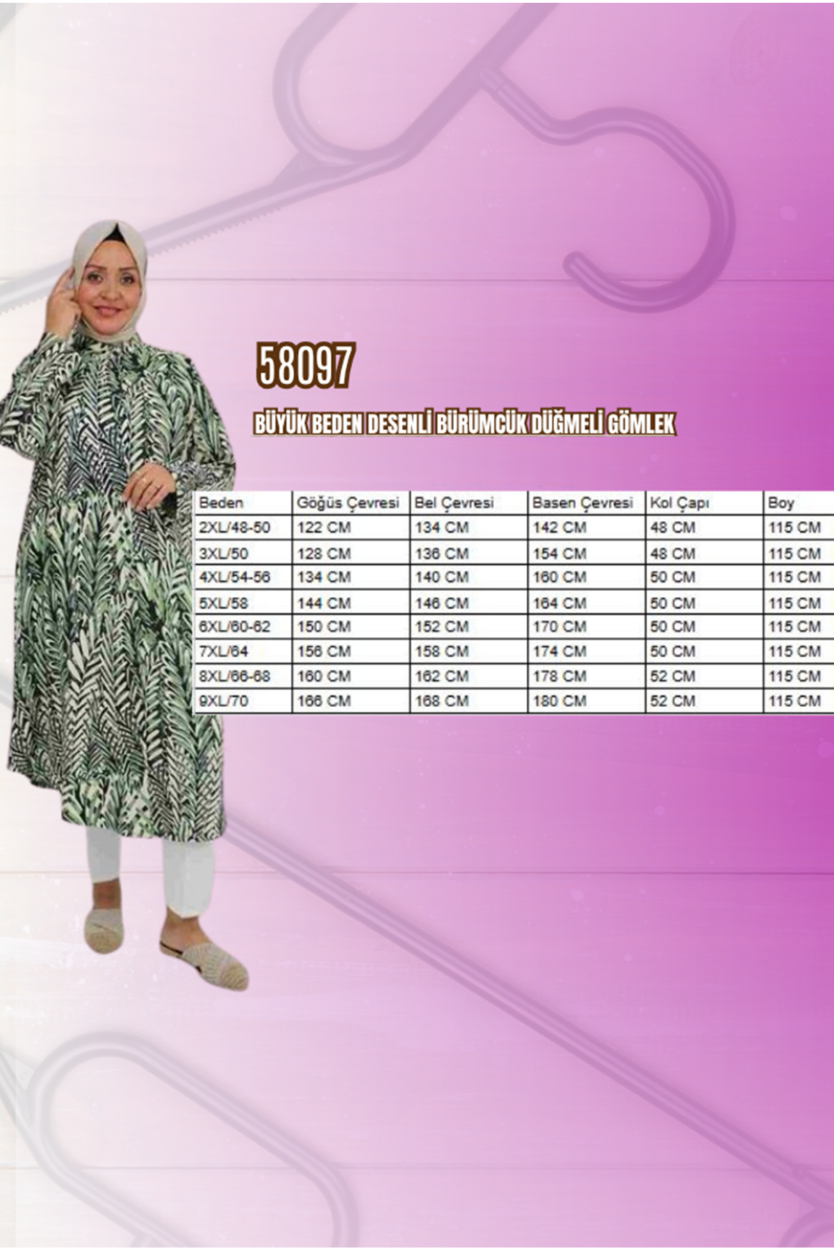 58097 Büyük Beden Desenli Bürümcük Düğmeli Gömlek - Gri-Siyah