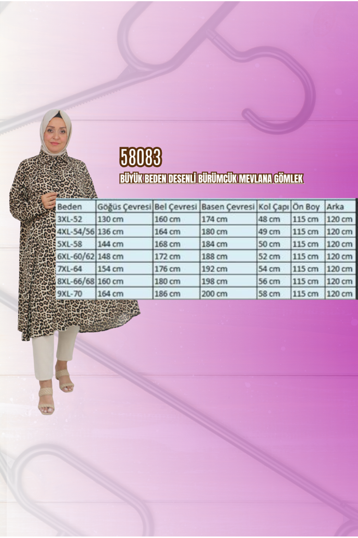 58083 Büyük Beden Mevlana Desenli Bürümcük Gömlek - Gri-Bordo