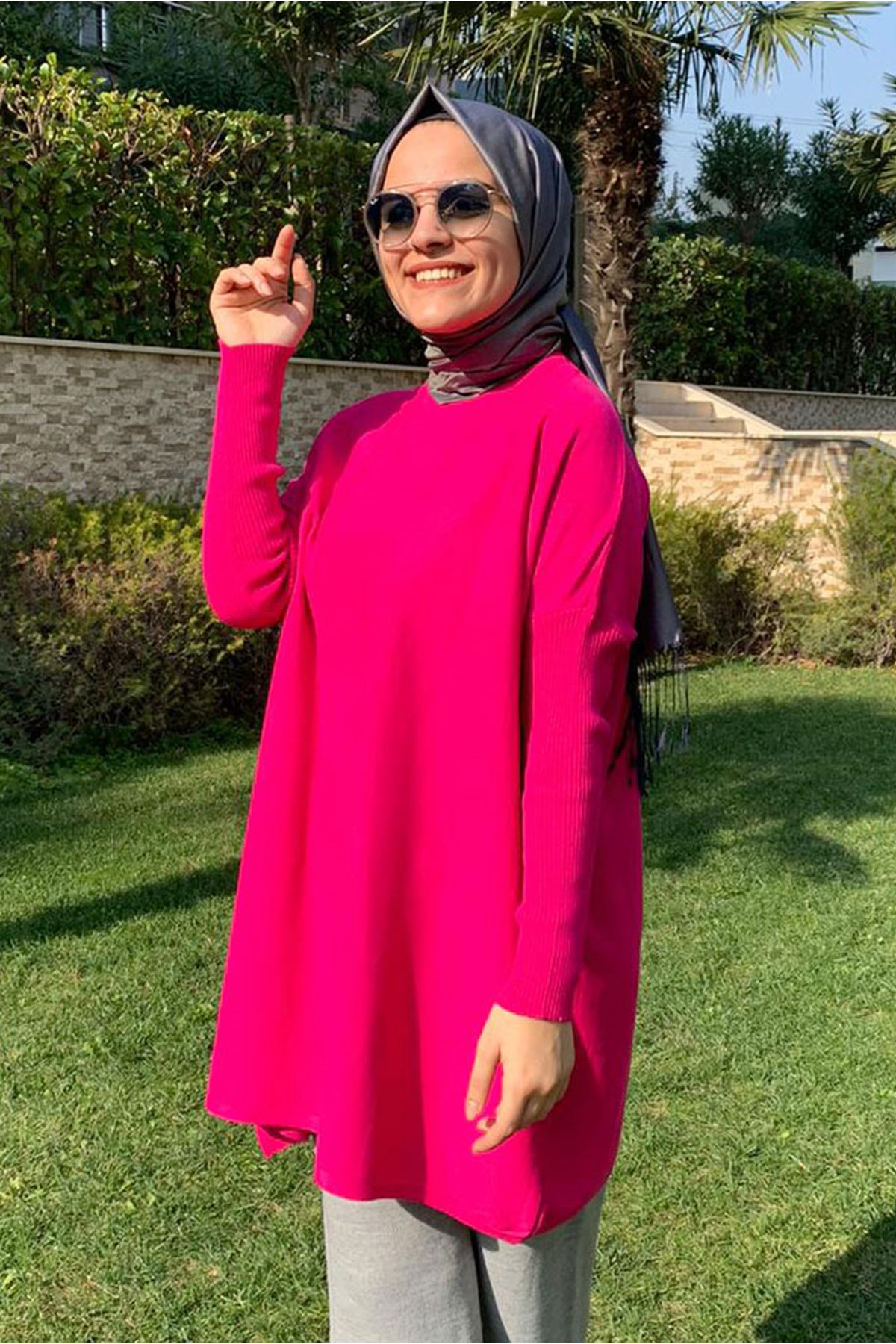 26K4047 - PEMBE - BALIKÇI YAKA TRİKO KAZAK