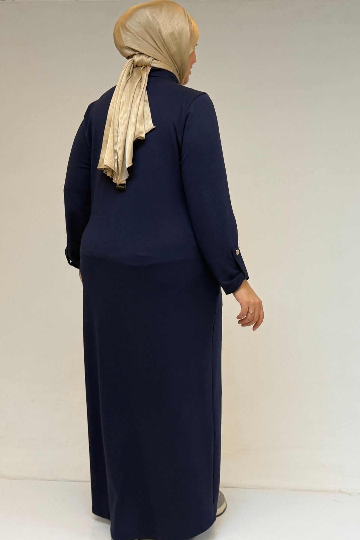 52026 Büyük Beden Katlama Detaylı Erkek Yakalı Modal Elbise - İndigo