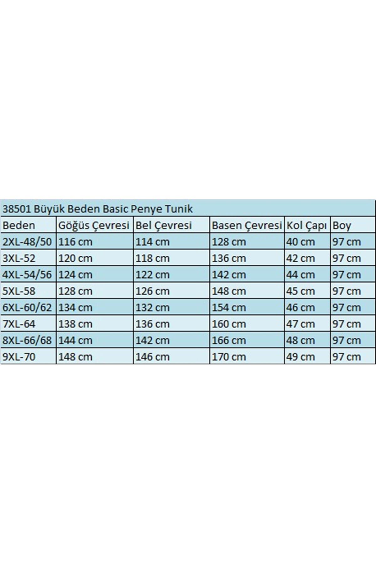 38501 Büyük Beden Basic Penye Tunik - Kahverengi