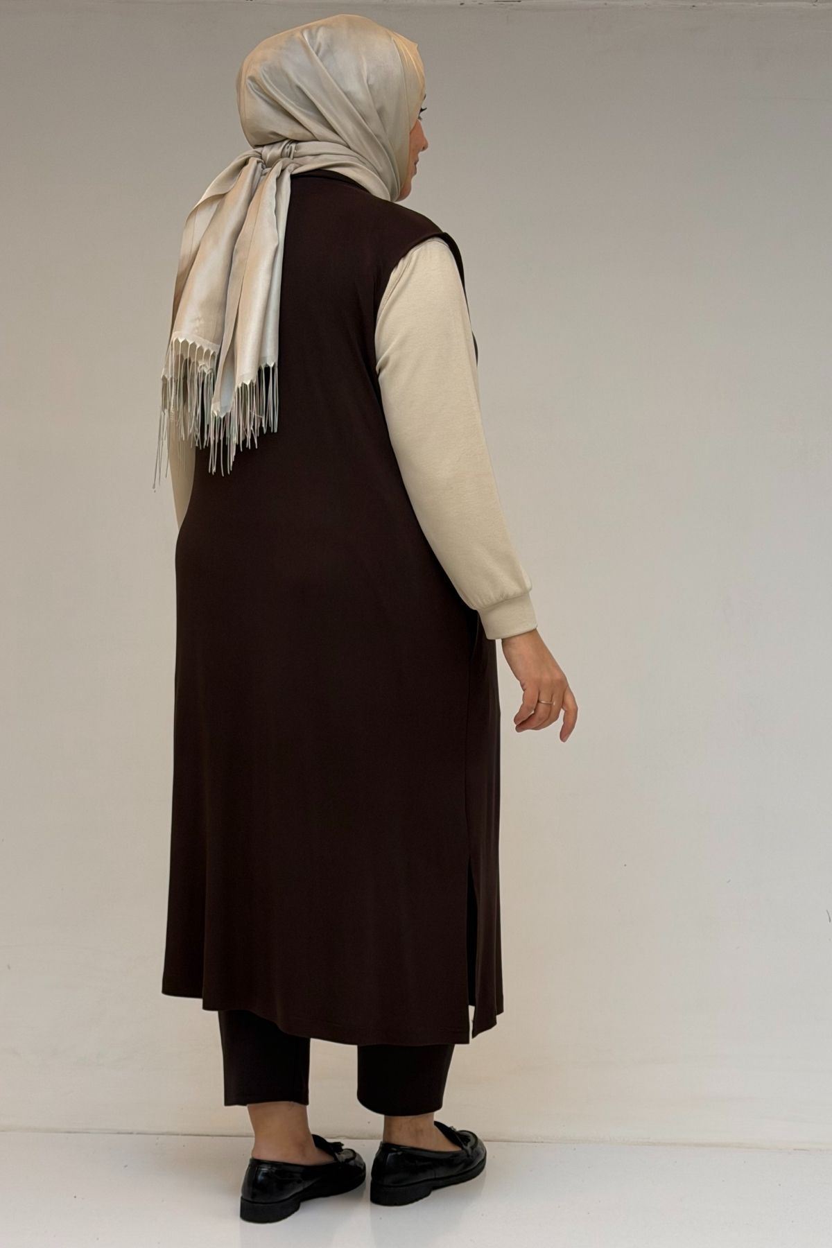 54017 Büyük Bedenkaplama Düğmeli Giy-Çık Penye Yelek - Kahve