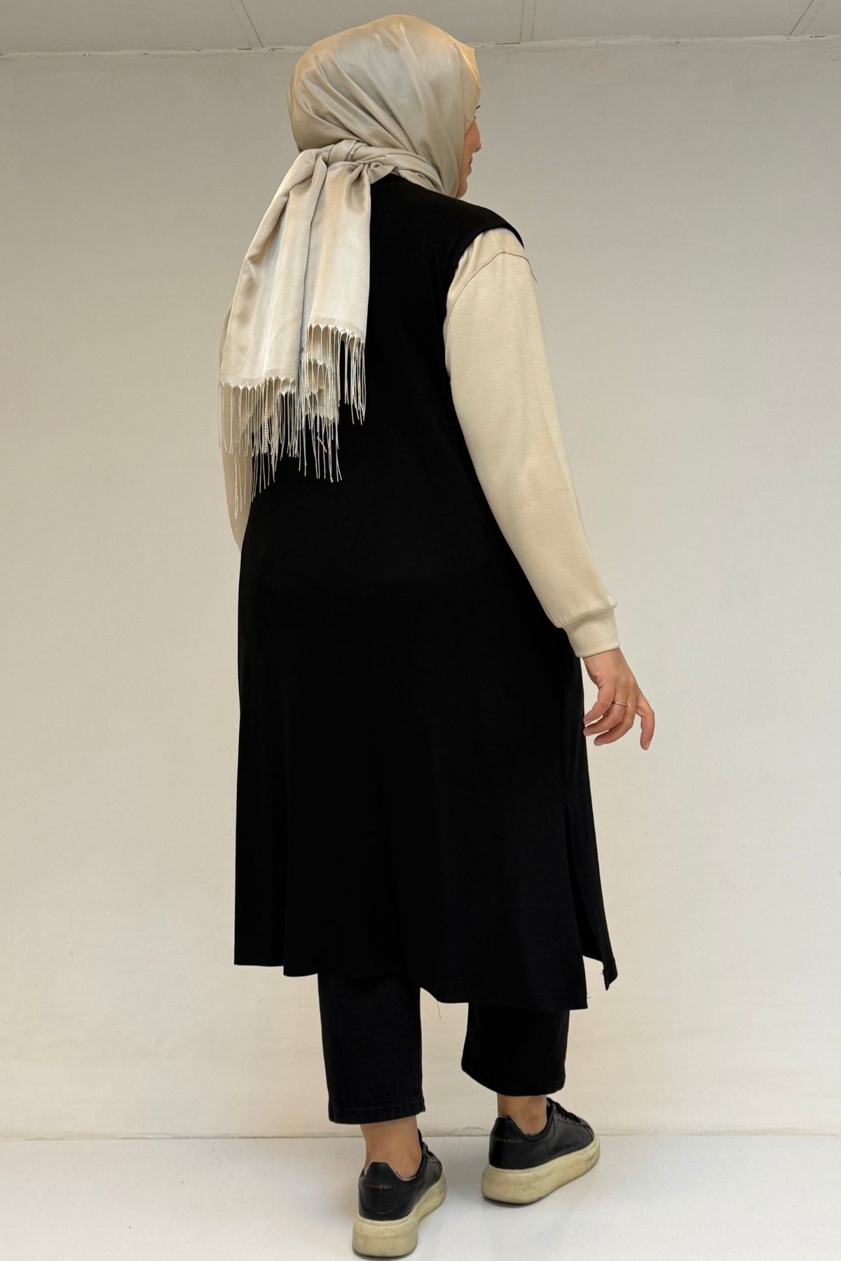 54017 Büyük Bedenkaplama Düğmeli Giy-Çık Penye Yelek - Siyah