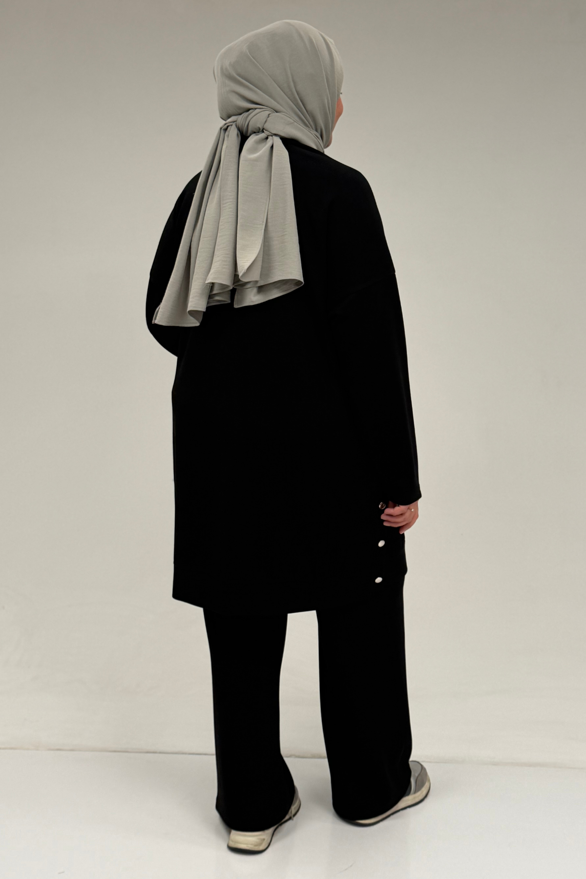 47090 Büyük Beden Pile Detaylı Modal Pantolonlu Takım - Siyah