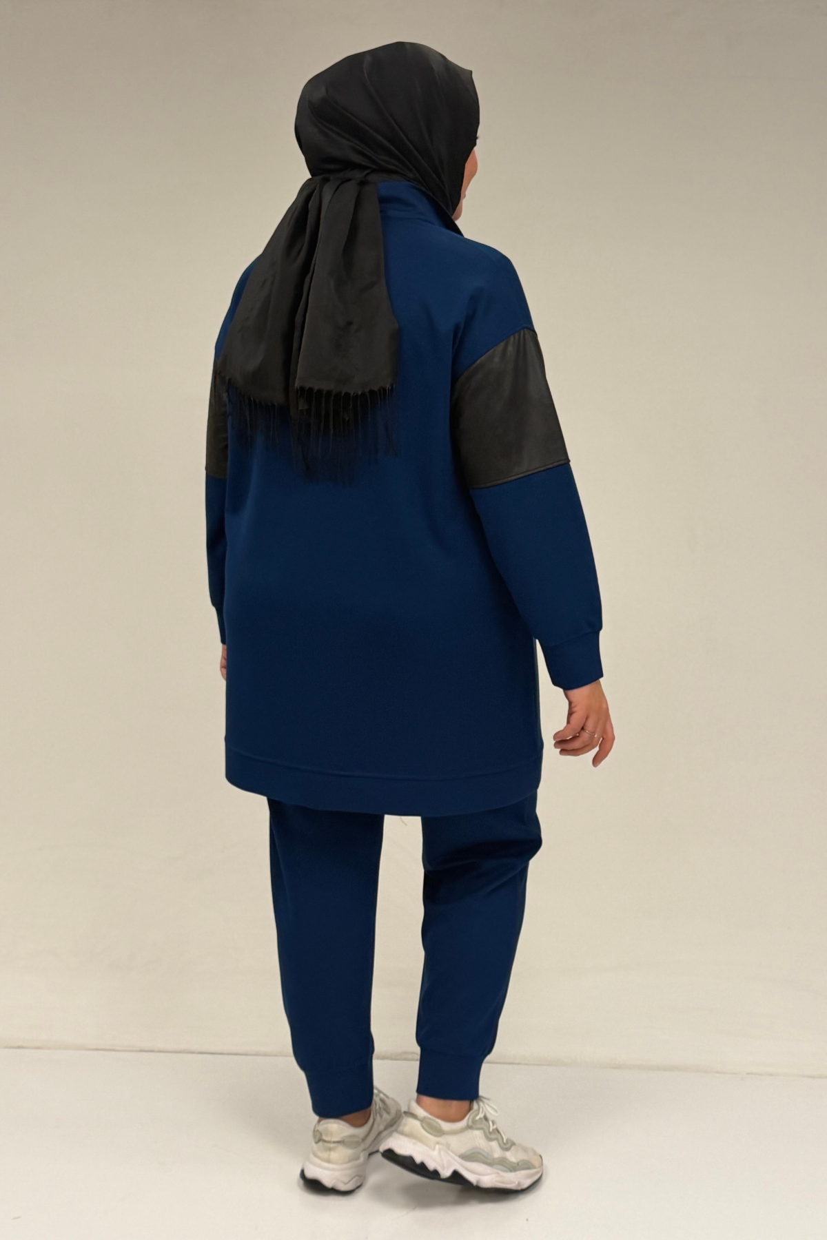 47098 Büyük Beden Waterport Garnili Modal Pantolonlu Takım - İndigo