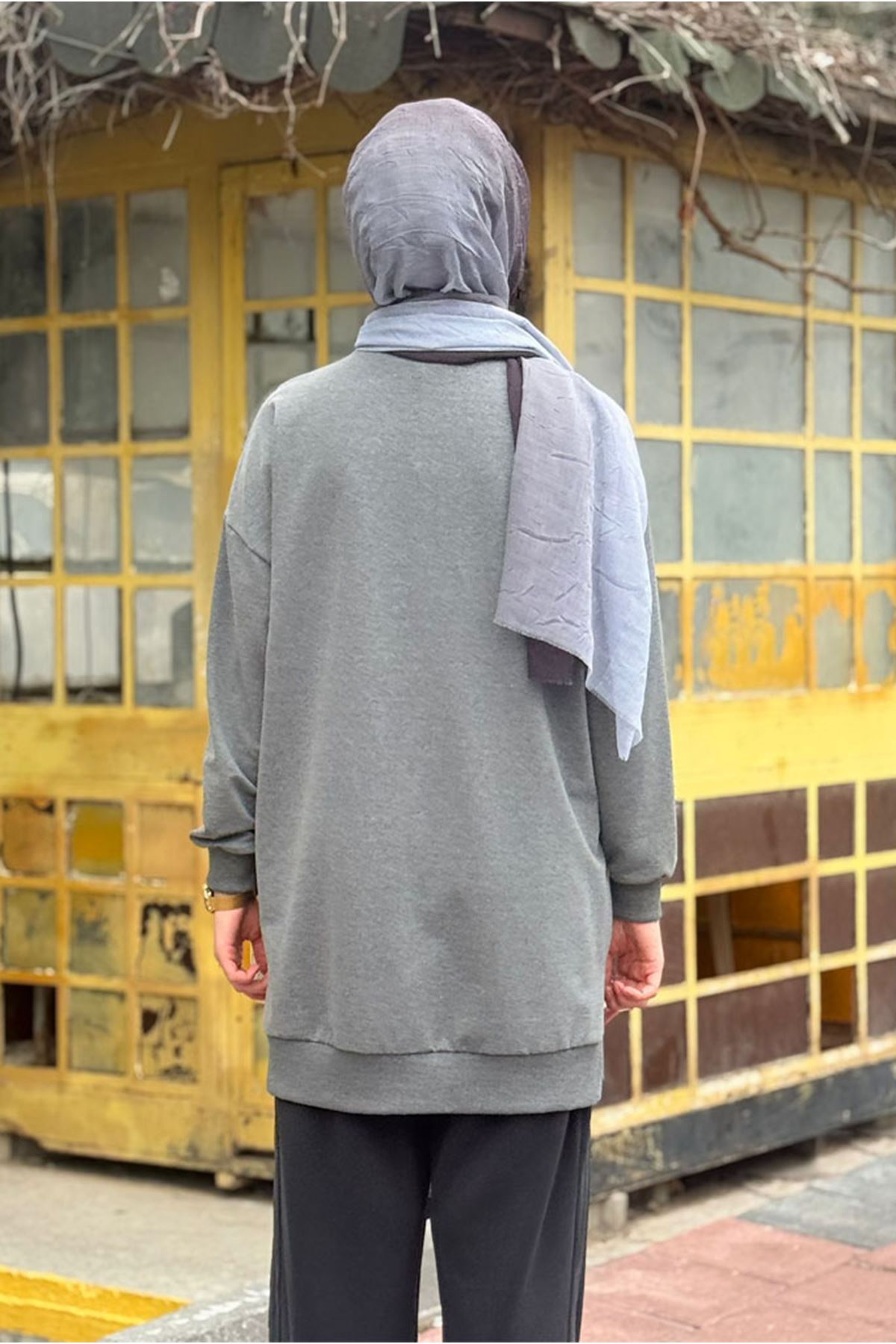 26K7052 - ANTRASİT - ÖRGÜ DETAYLI TUNİK