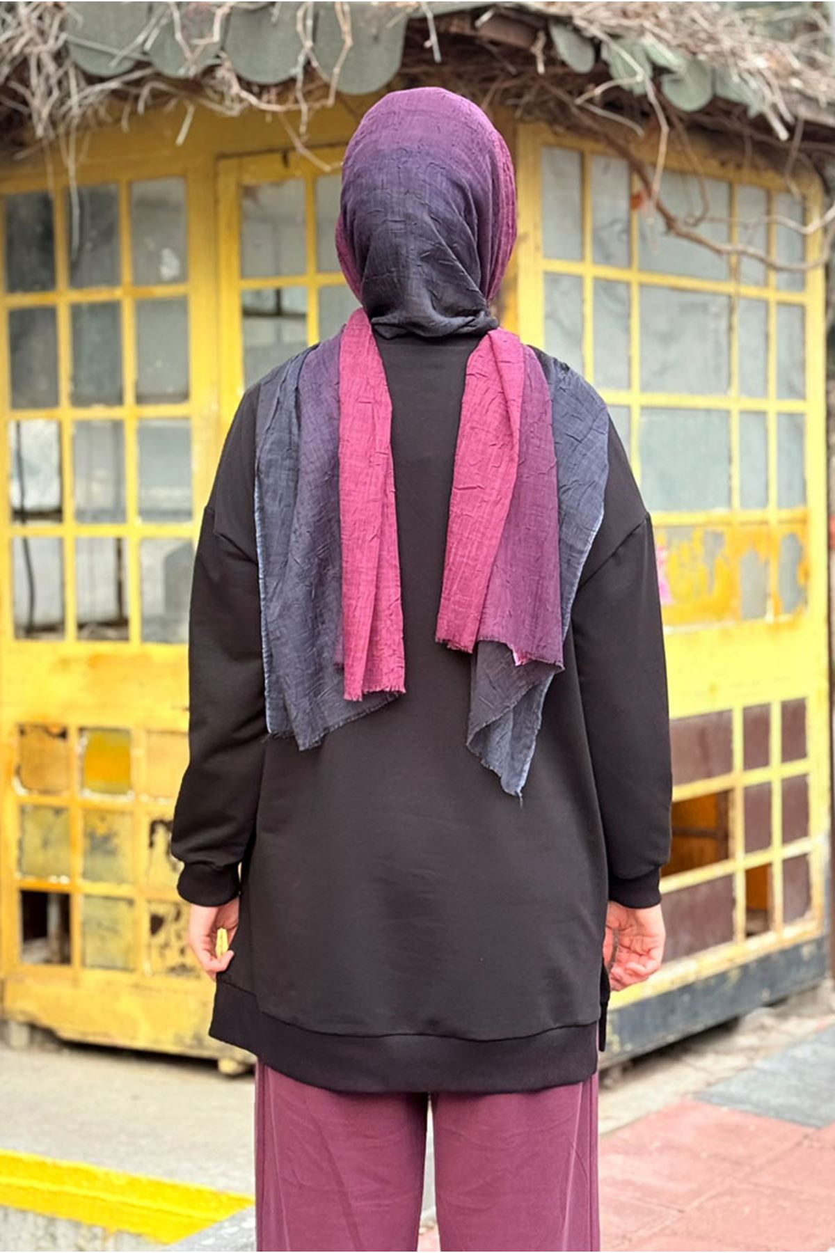 26K7052 - SİYAH - ÖRGÜ DETAYLI TUNİK