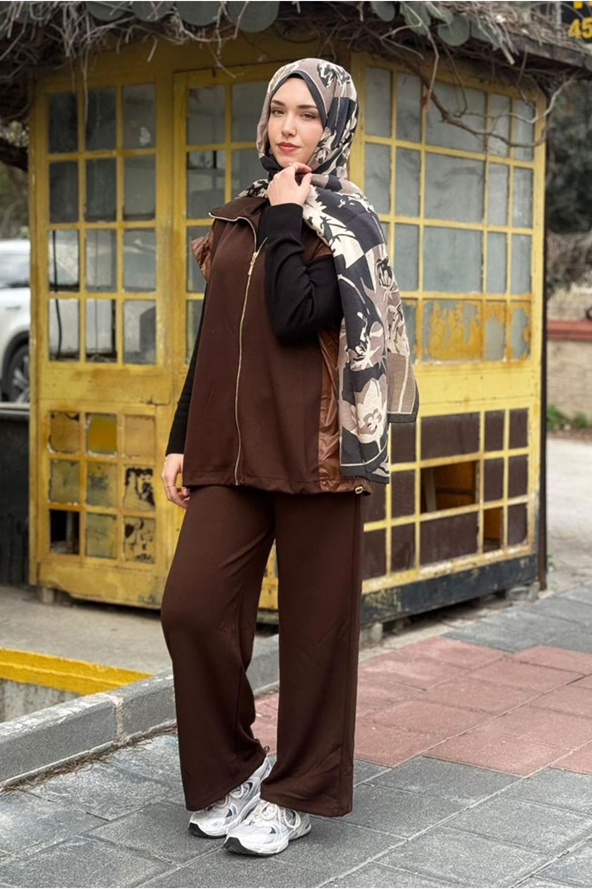 26K7576 - KAHVE - PARAŞÜT DETAYLI YELEK TAKIM