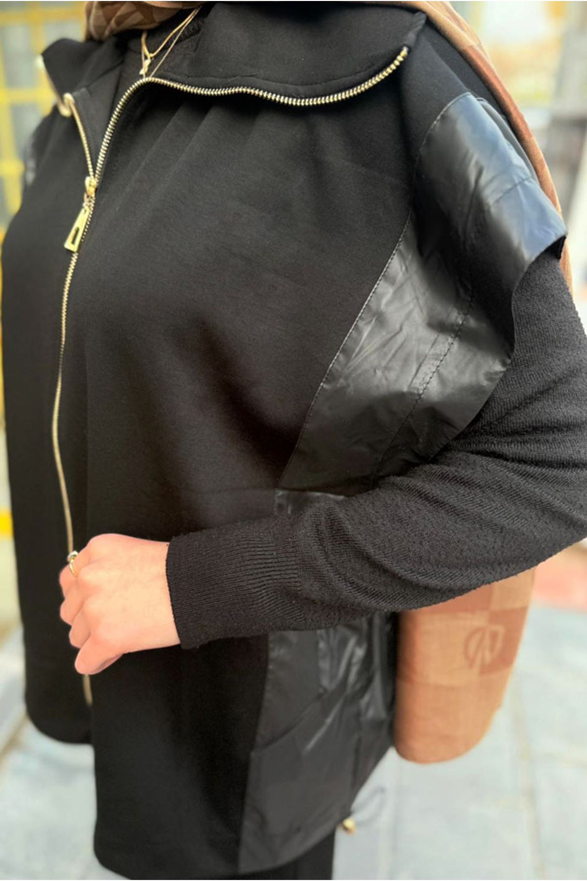 26K7576 - SİYAH - PARAŞÜT DETAYLI YELEK TAKIM