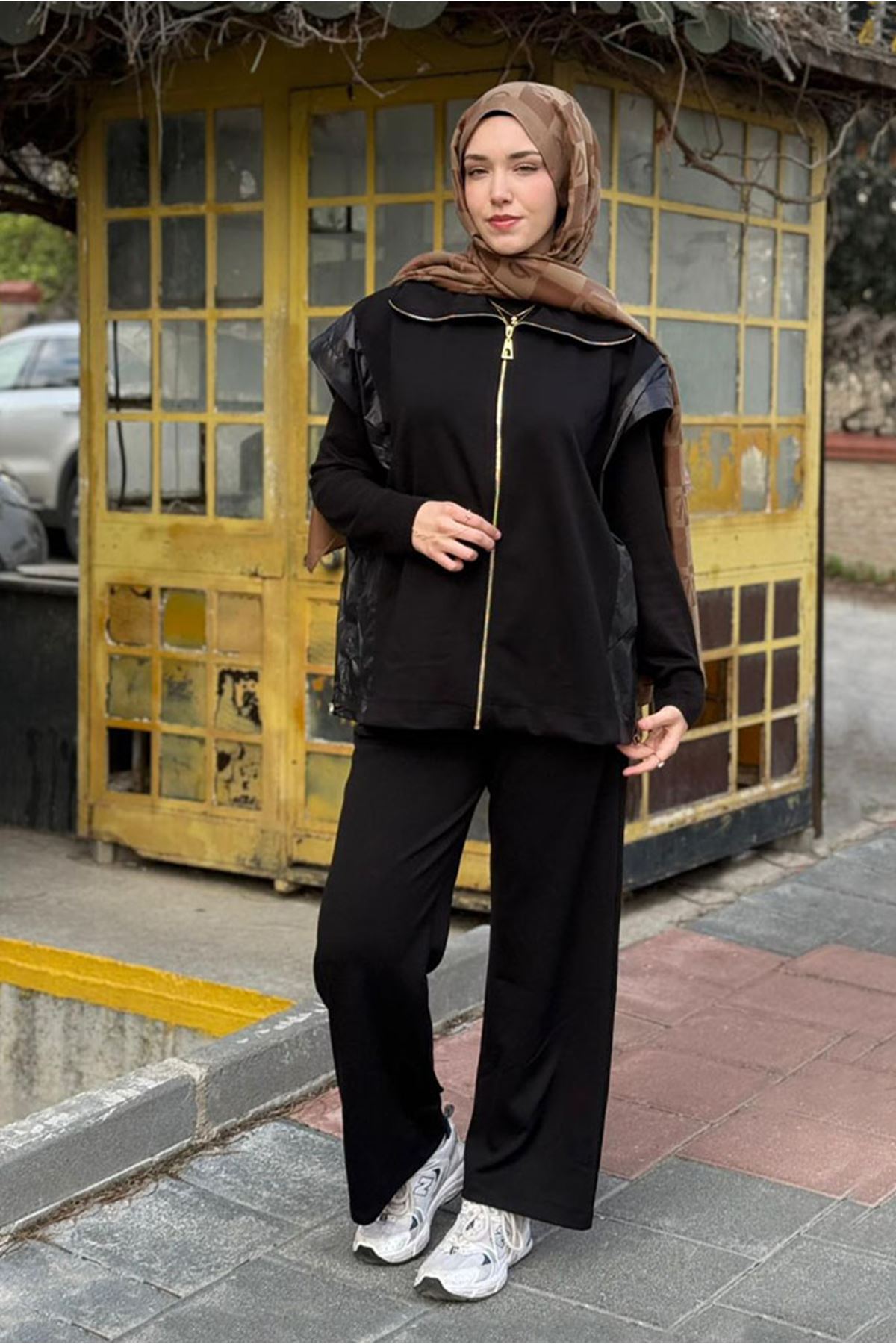 26K7576 - SİYAH - PARAŞÜT DETAYLI YELEK TAKIM