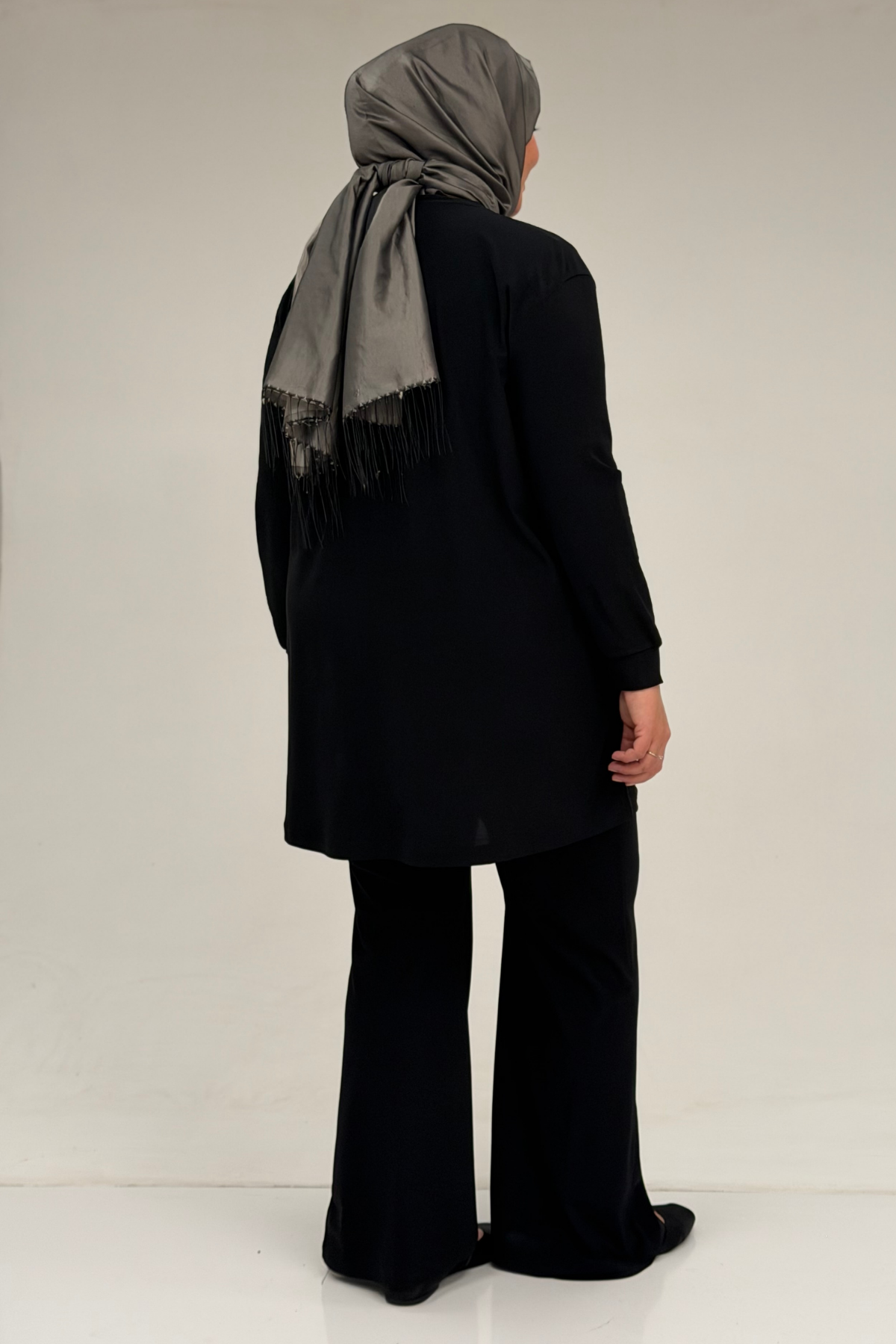 67031 Büyük Beden Yanları Cep Detaylı Pantolonlu Sandy Takım - Siyah