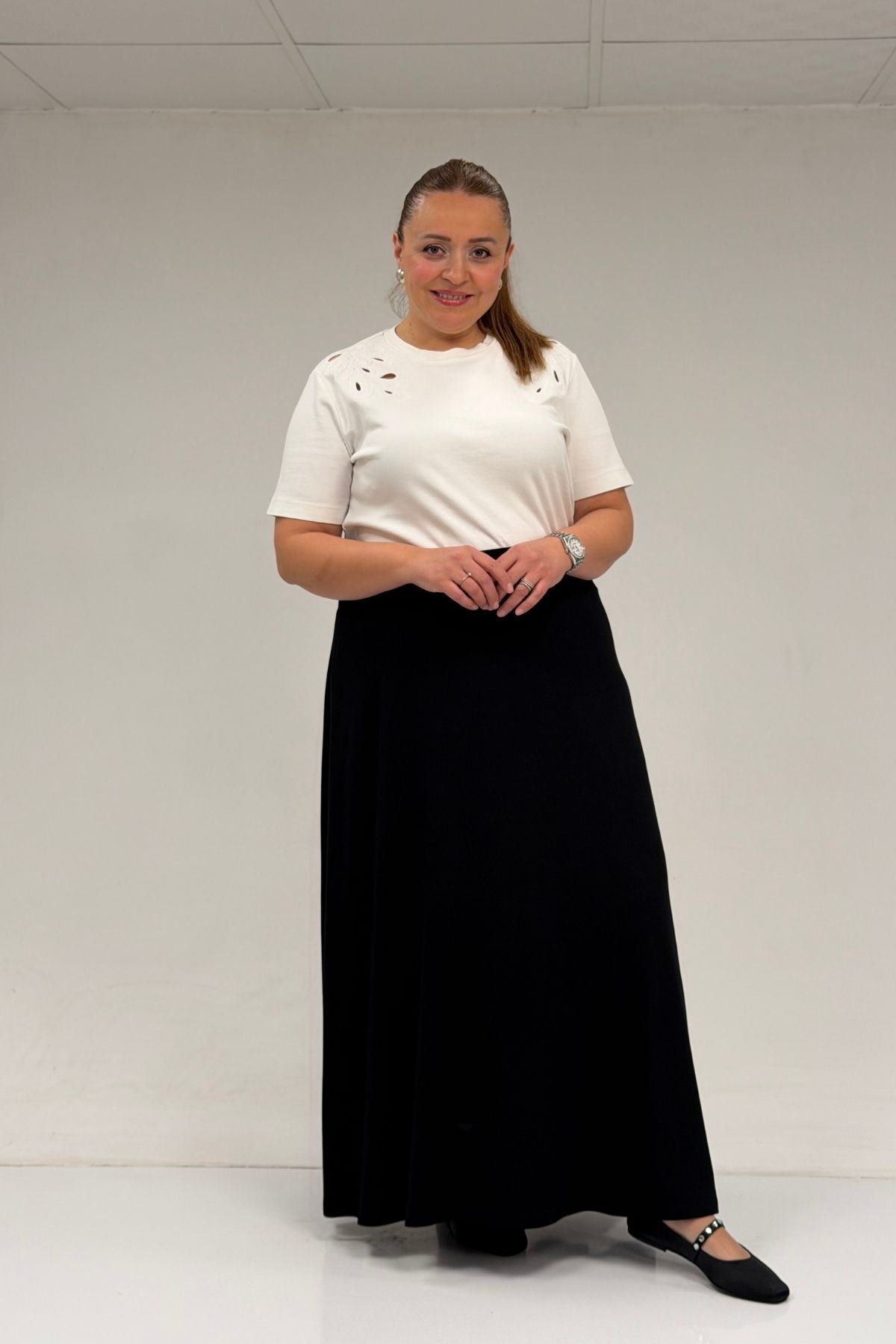 65001 Büyük Beden Basic Penye Etek - Siyah