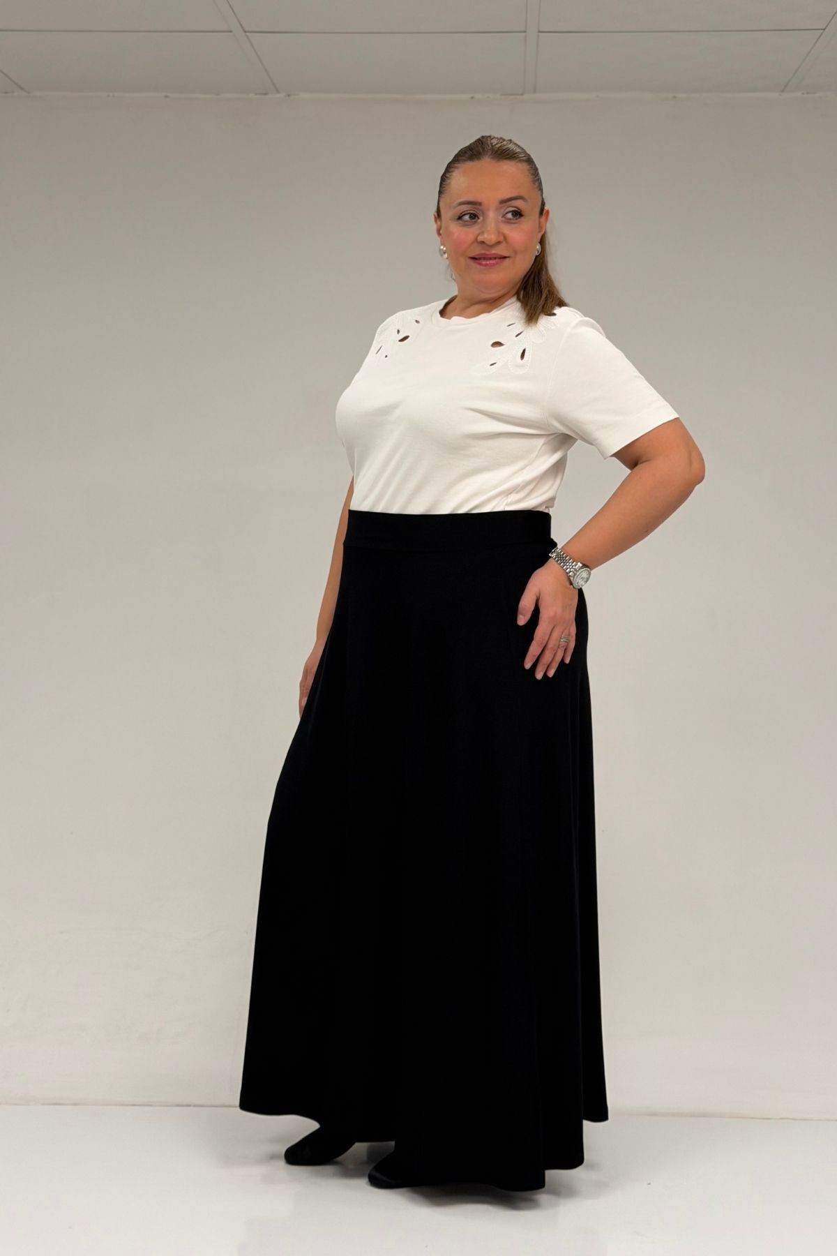 65001 Büyük Beden Basic Penye Etek - Siyah