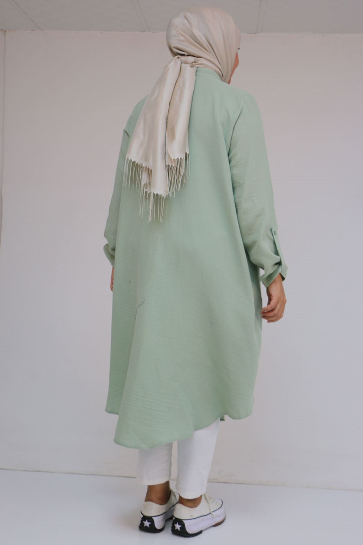 68013 Büyük Beden Tek Düğme Detaylı Müslin Gömlek - Nefti