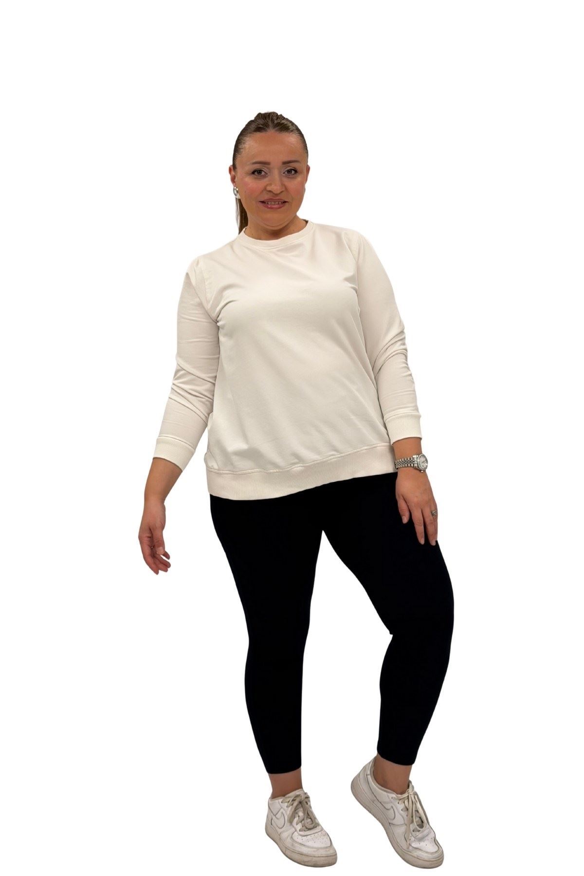 59501 Büyük Beden Penye Tayt - Koyu Lacivert