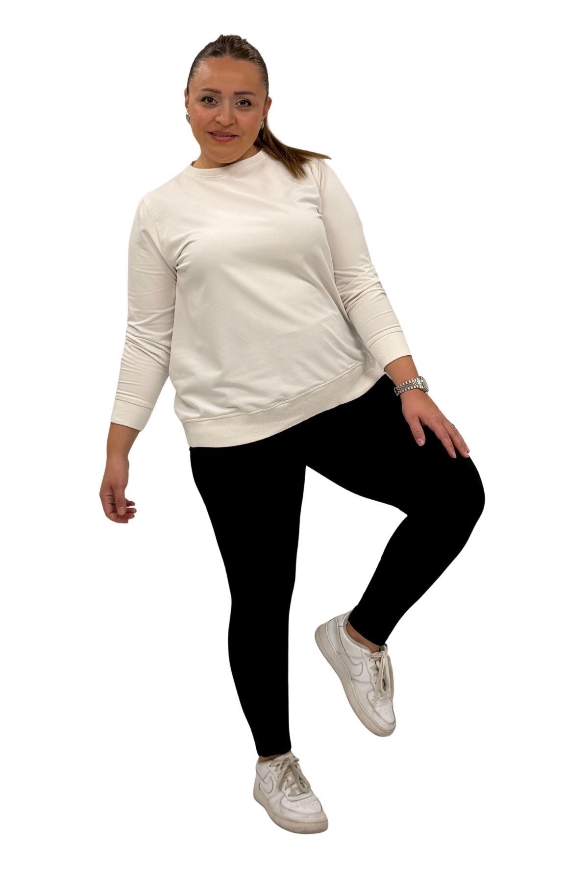 59501 Büyük Beden Penye Tayt - Siyah