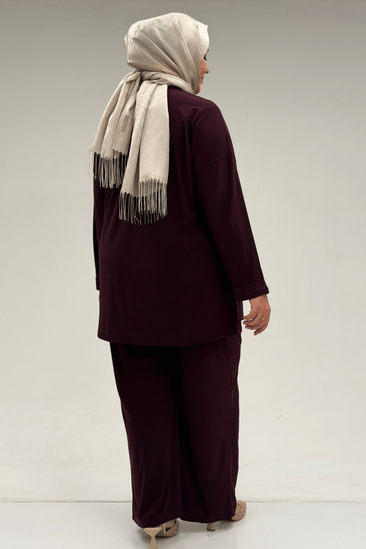 67001 Büyük Beden Kol Manşeti Duble Model Sandy Pantolonlu Takım - Mürdüm